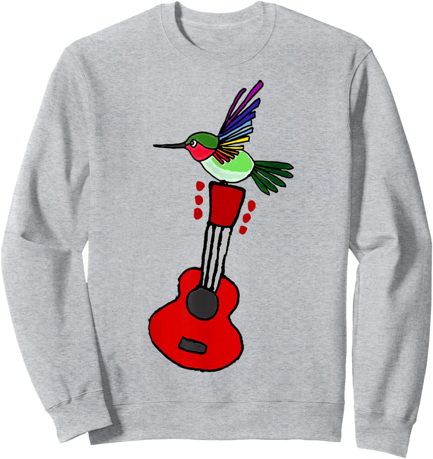 Smilenowtees Funny Hummingbird on Red Guitar Sweatshirt - Sweatshirt | Ash