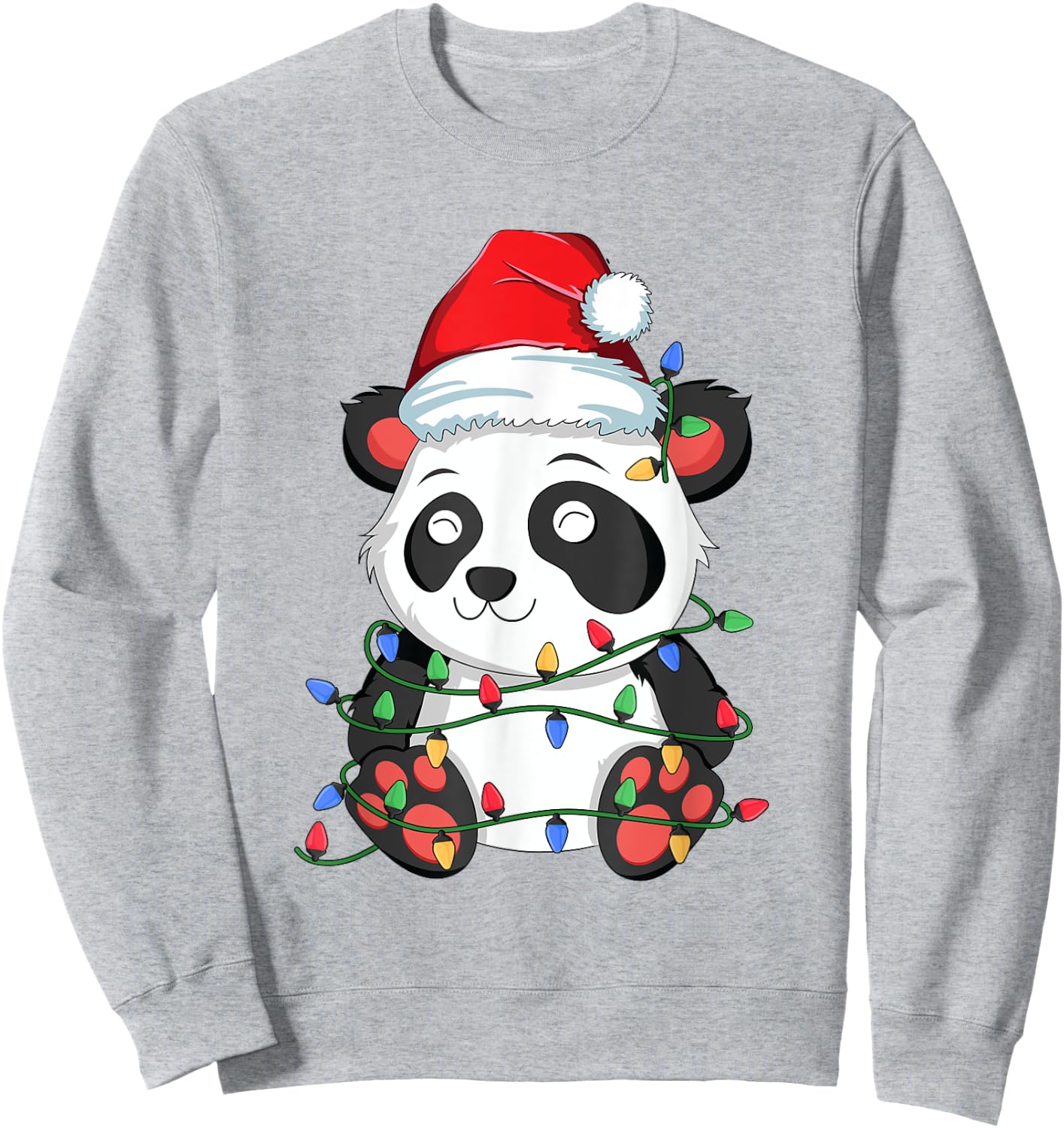 Panda Christmas Tree Lights Kawaii Bear Xmas Kids Boys Girls Sweatshirt - Sweatshirt | Ash