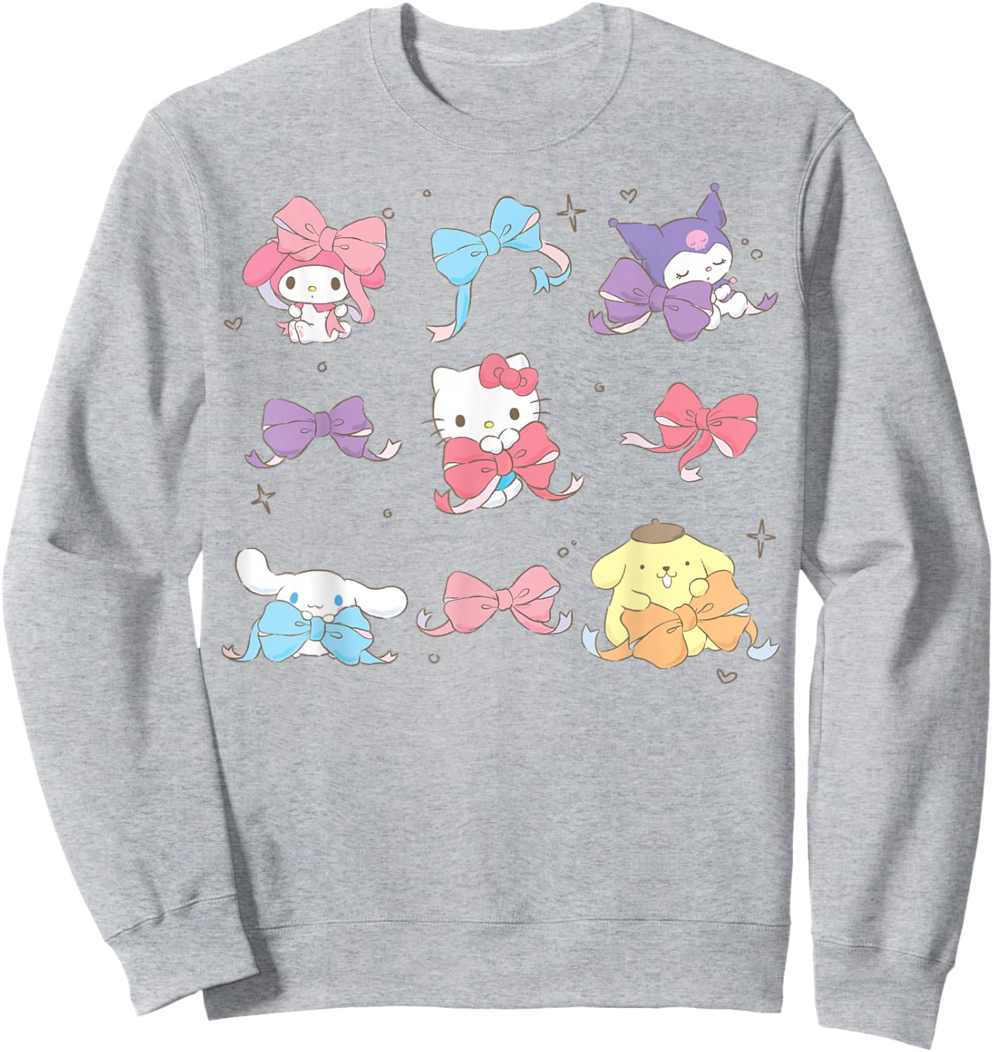 Hello Kitty and Friends Coquette Bow Grid My Melody Kuromi Sweatshirt - Sweatshirt | Ash