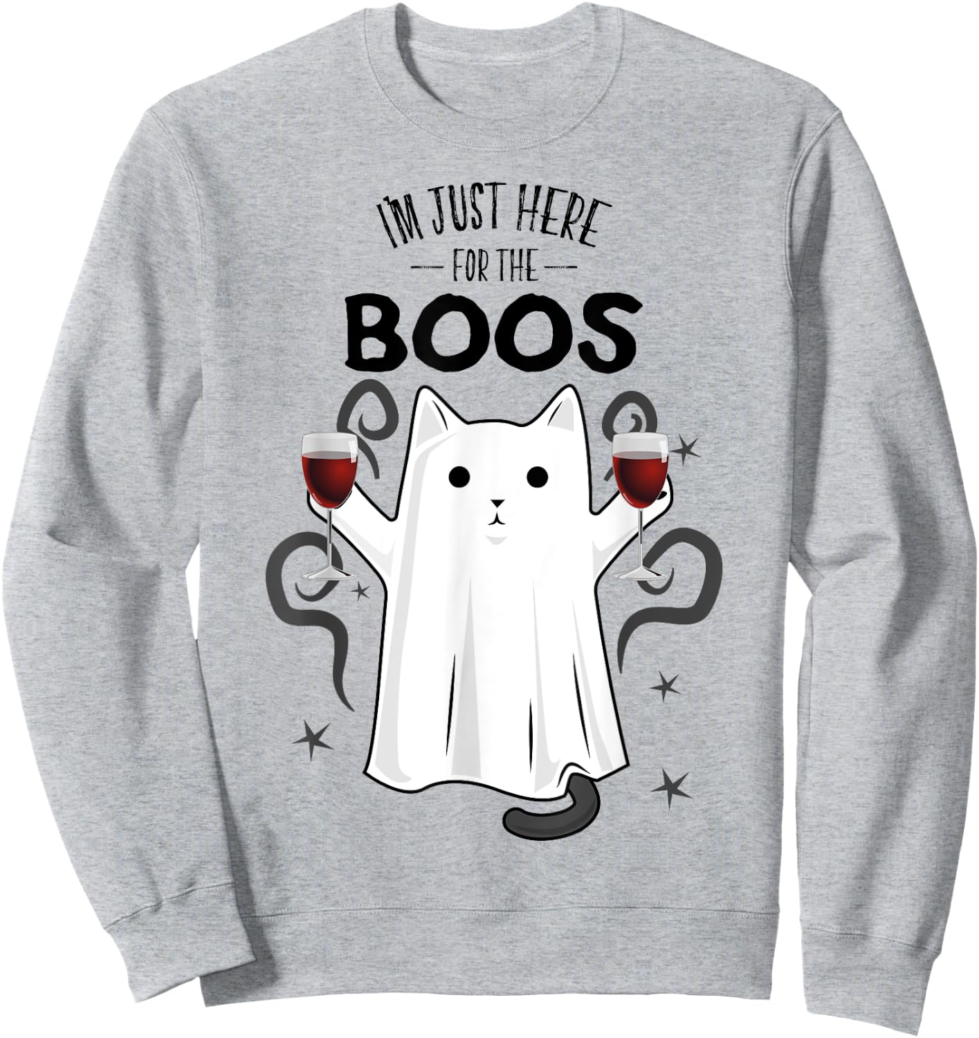 I'm Just Here for the Boos Shirt Halloween Cat Ghost Shirt Sweatshirt - Sweatshirt | Ash