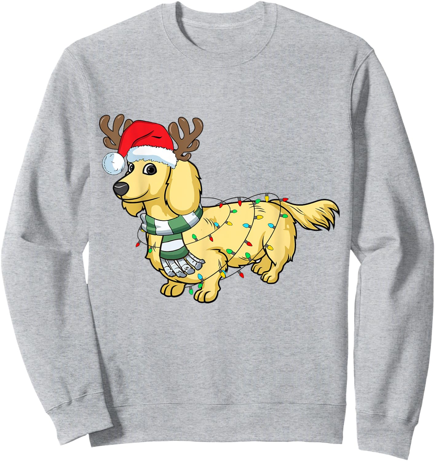 Cream Dachshund Reindeer Santa Dog Merry Christmas Sweatshirt - Sweatshirt | Ash