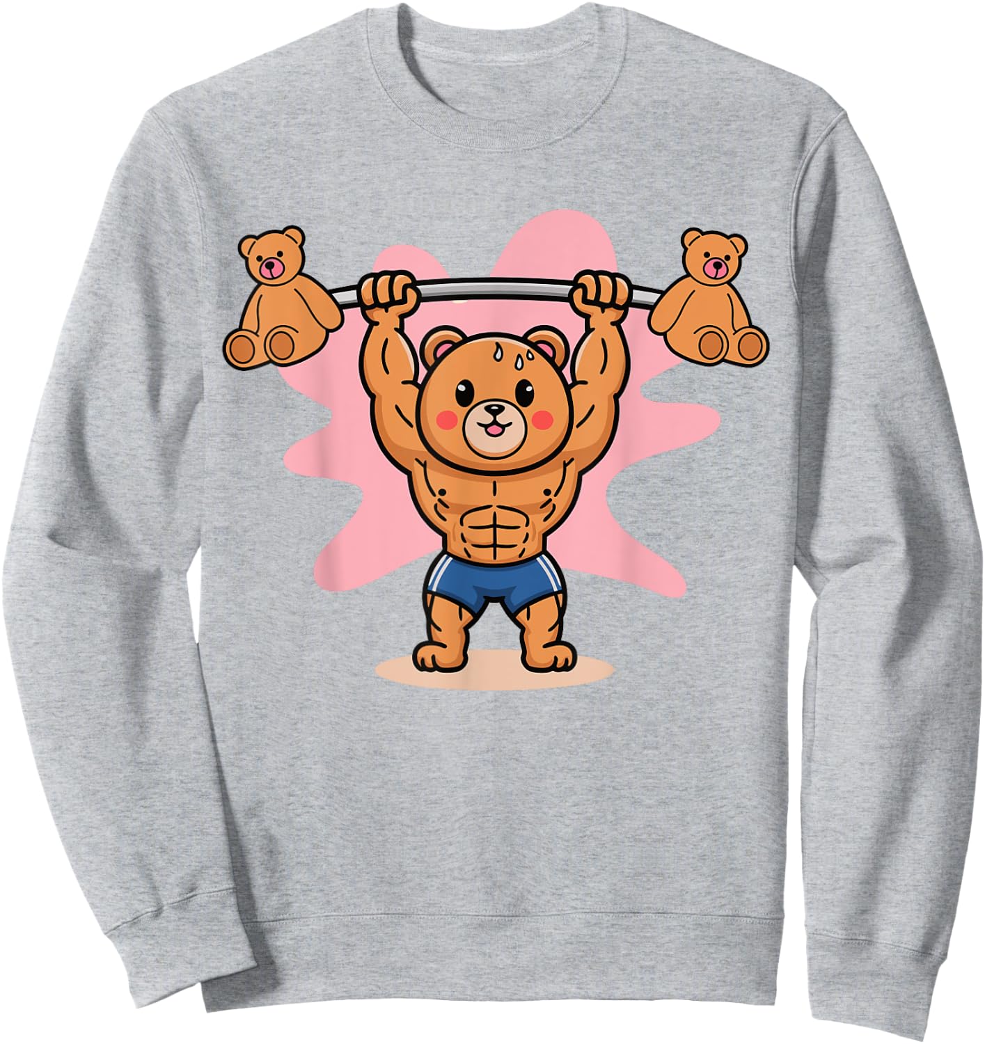 Funny Cute Teddy Bear Animal Lifting Weights Gym Workout Sweatshirt - Sweatshirt | Ash
