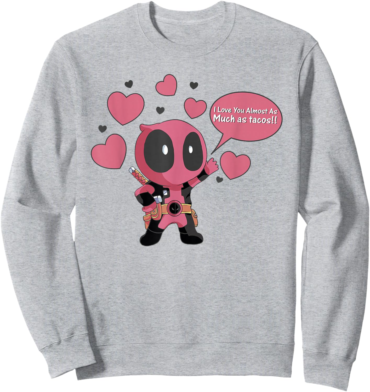 Marvel Deadpool Chibi Taco Love Valentine's Graphic Sweatshirt - Sweatshirt | Ash