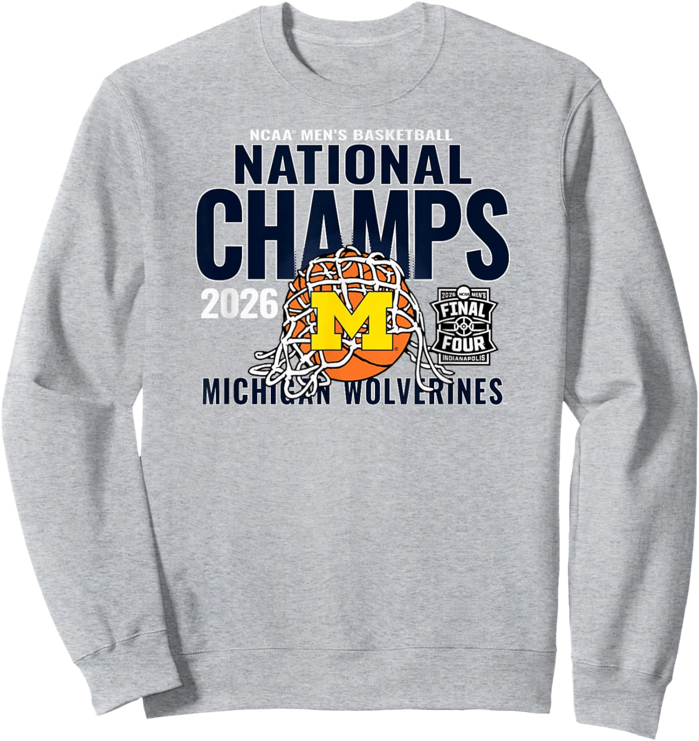 Michigan Wolverines 2026 National Champs Men's Bball Gray Sweatshirt - Sweatshirt | Ash