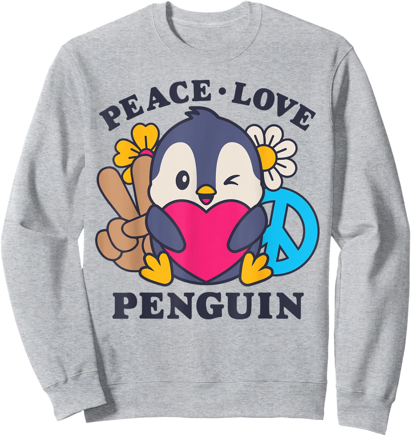 Peace Love Penguin Lovers Men Women Cute Bird Flowers Floral Sweatshirt - Sweatshirt | Ash