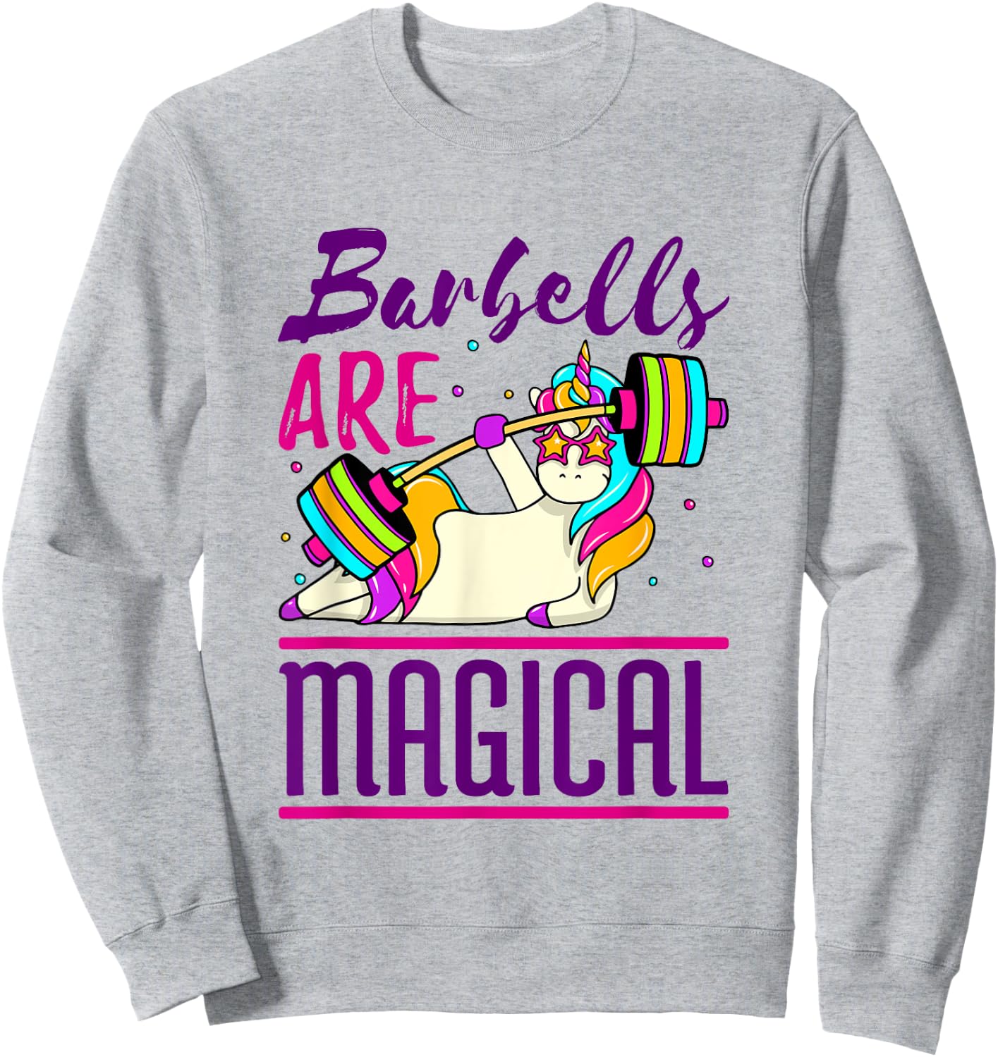 Unicorn Workout Weightlifting Barbells Fitness Gym Sweatshirt - Sweatshirt | Ash