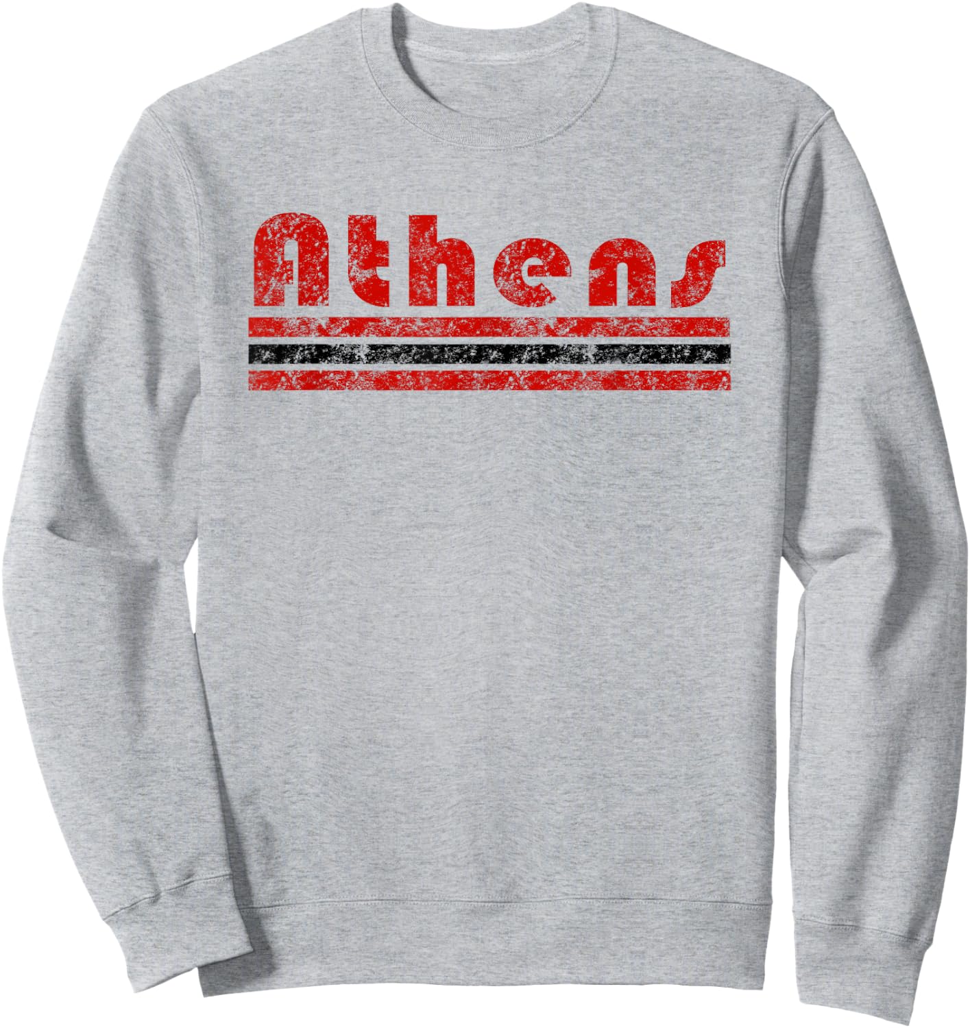 Athens Georgia Retro Three Stripe Weathered Vintage Sweatshirt - Sweatshirt | Ash