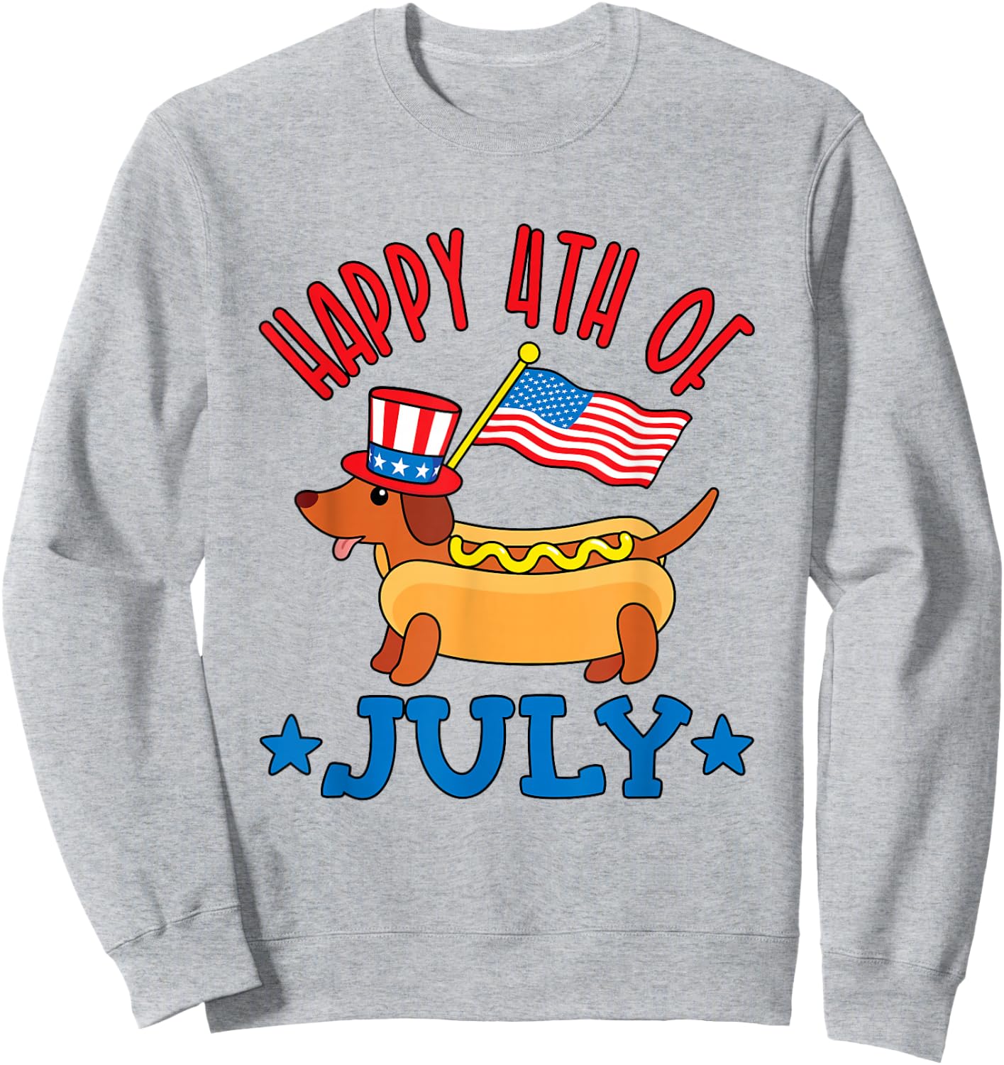 Patriotic Dachshund Cute Hot Dog Fourth of July 4th Flag Kids Men Sweatshirt - Sweatshirt | Ash