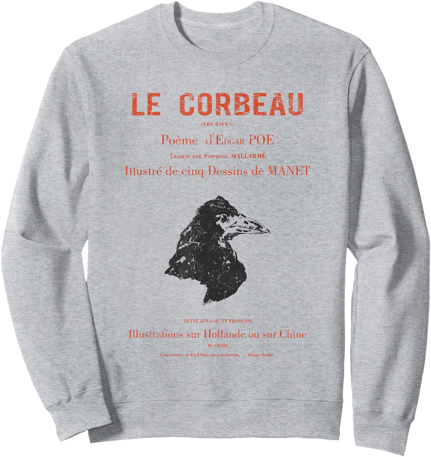 Edgar Allen Poe's the Raven (le Corbeau) 1875 French Edition Sweatshirt - Sweatshirt | Ash