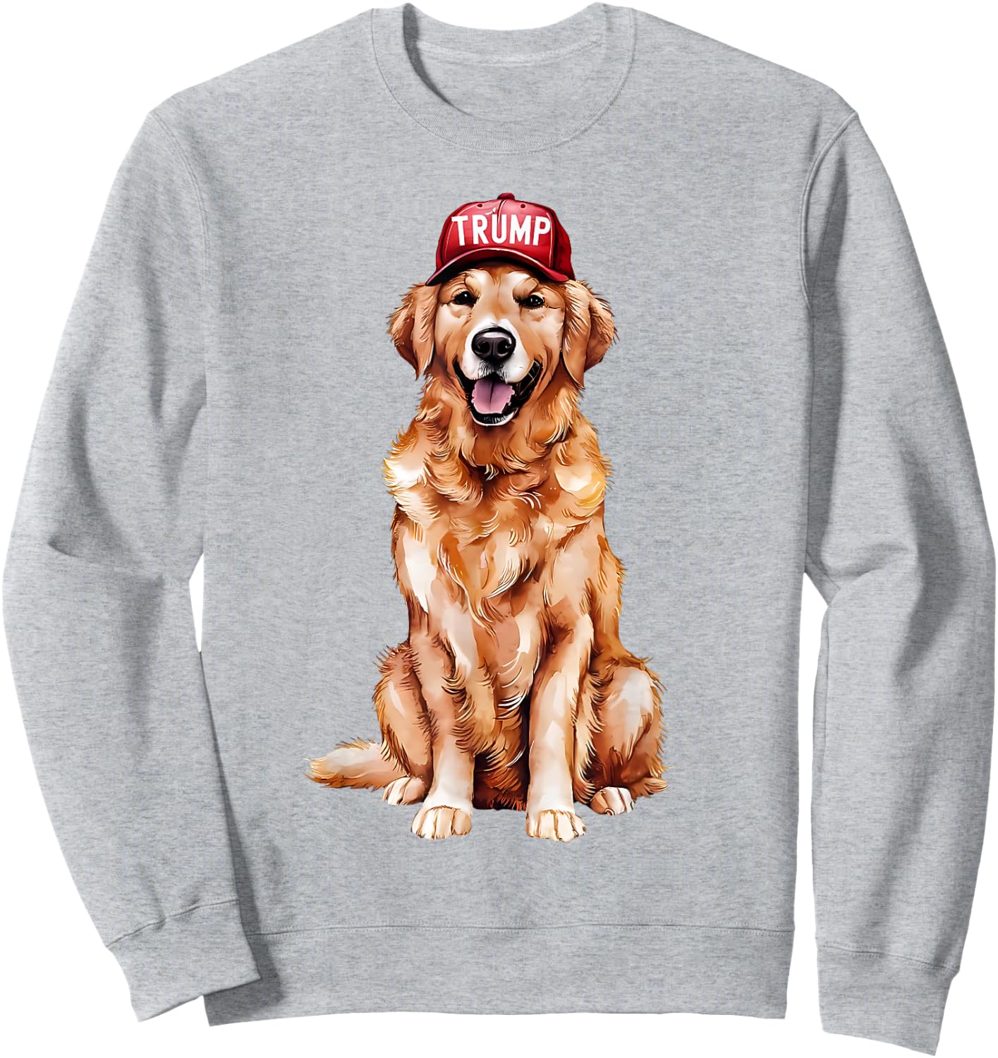 Golden Retriever Wearing Trump Hat Support Trump President Sweatshirt - Sweatshirt | Ash