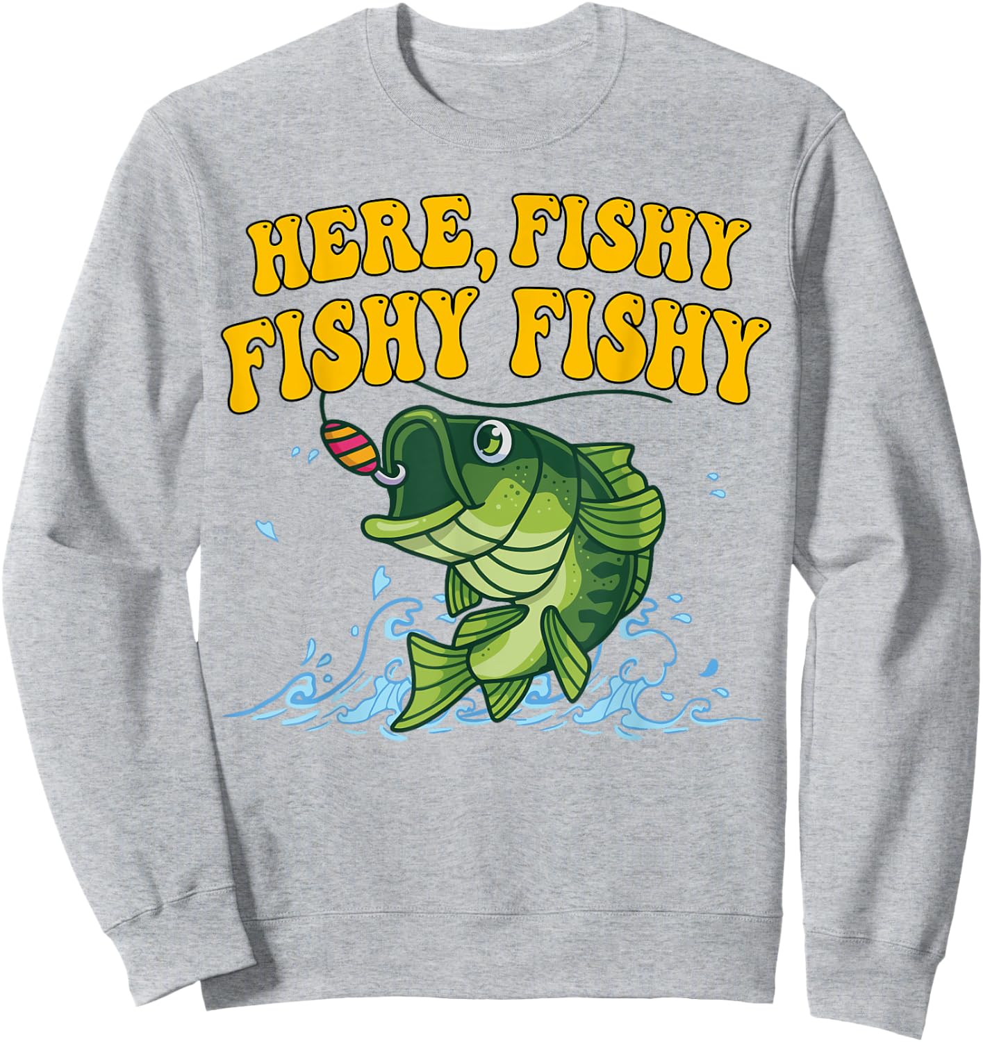 Here-Fishy Bass Fishing Youth Boy Toddler Funny Graphic Sweatshirt - Sweatshirt | Ash
