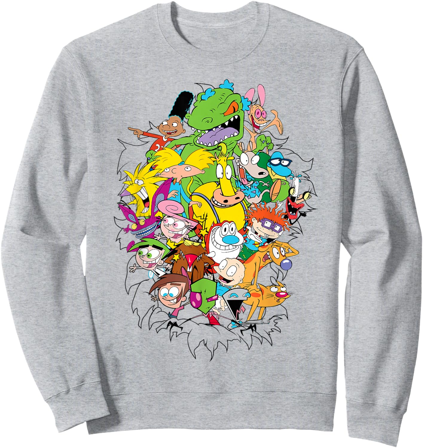 Nickelodeon Classic Characters Bursting Through Sweatshirt - Sweatshirt | Ash