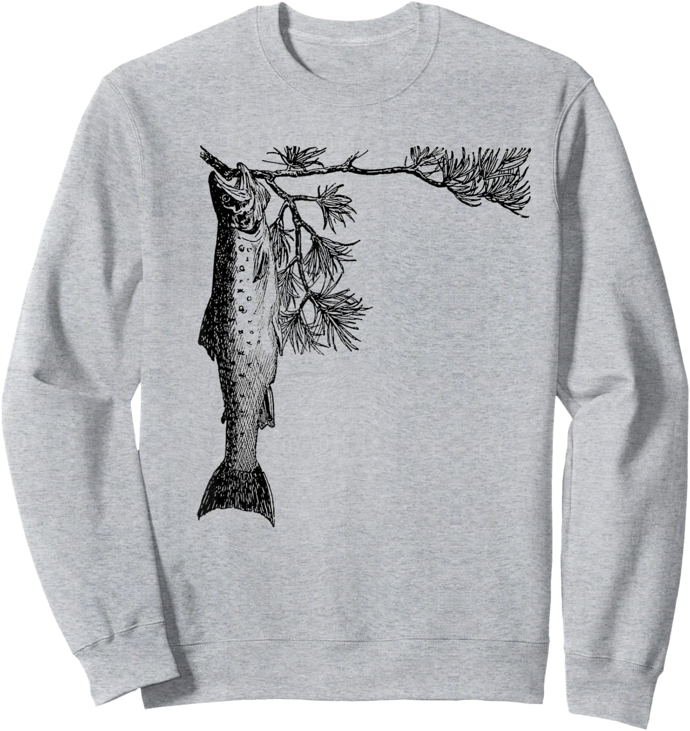 Retro Trout Fishing Tree Pine Shirt - Brook Fish Sweatshirt - Sweatshirt | Ash
