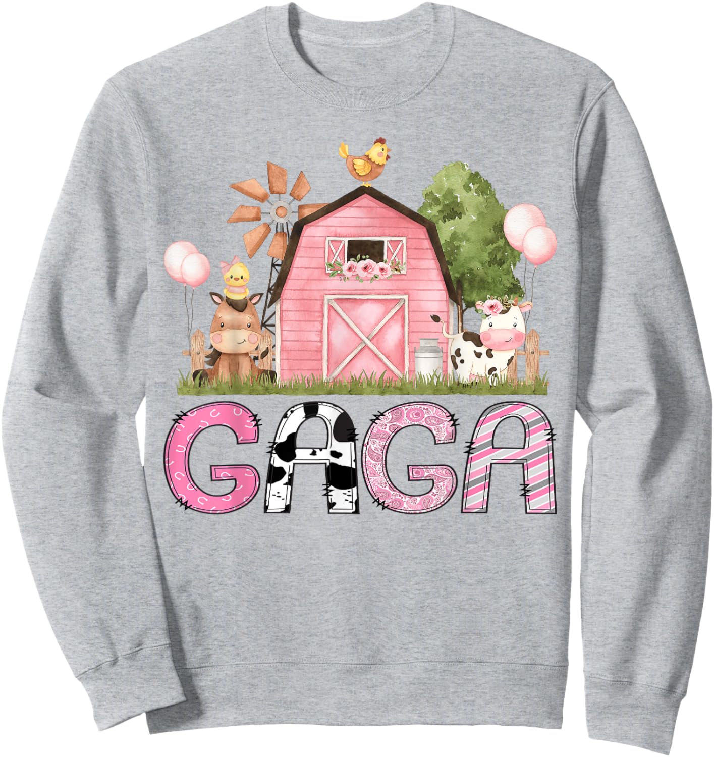 Gaga Pink Farm Animal Birthday Kids Matching Family Sweatshirt - Sweatshirt | Ash