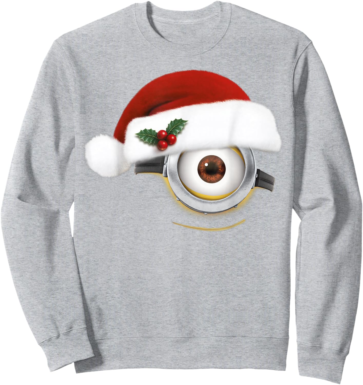 Despicable Me Minions Christmas Santa Hat Big Face Sweatshirt - Sweatshirt | Ash