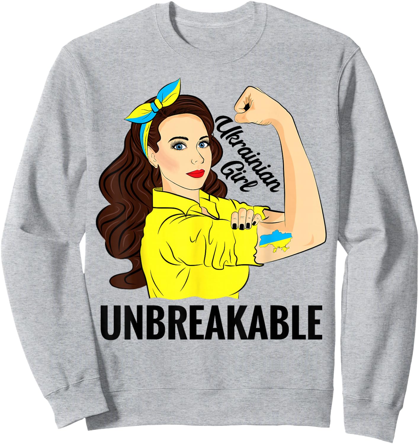 Ukrainian Women Girl Unbreakable Ukraine Flag Sweatshirt - Sweatshirt | Ash