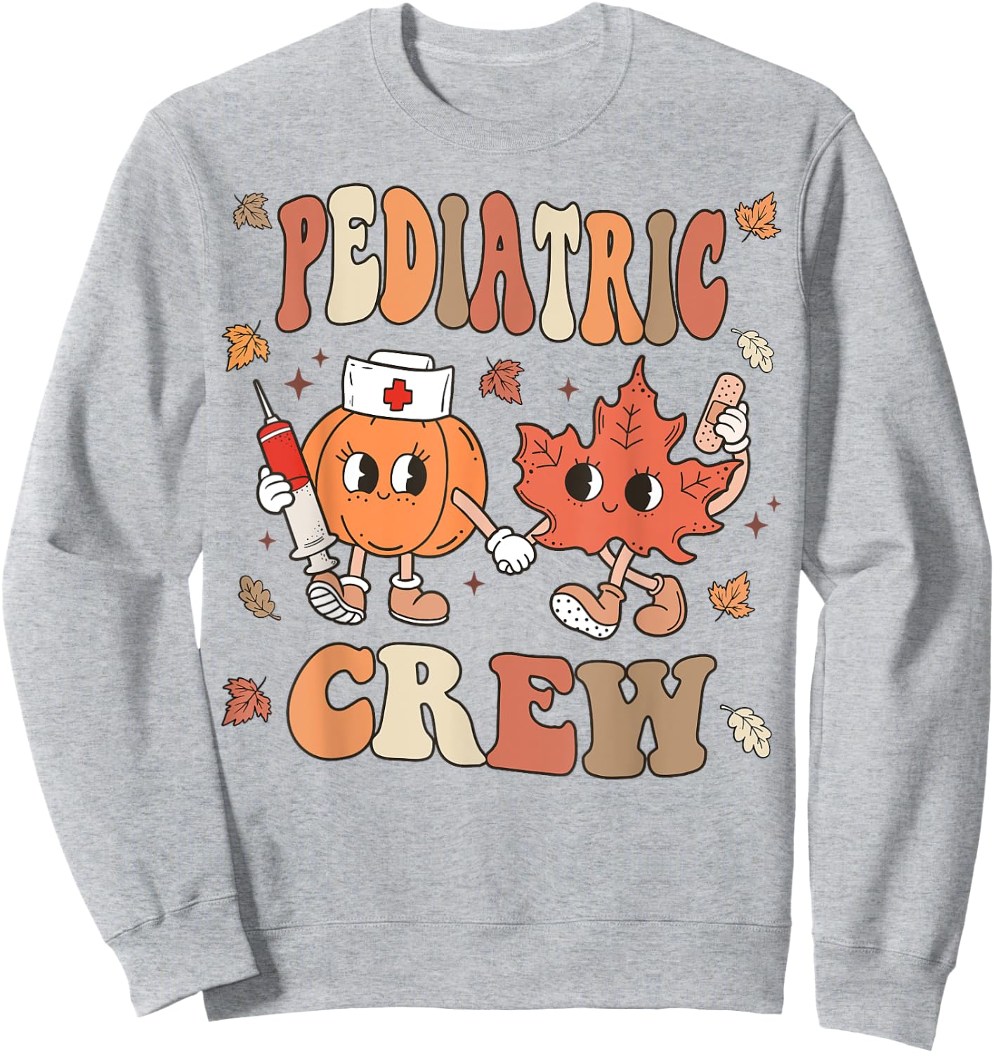 Retro Fall Pediatric Nurse Crew Thanksgiving Peds Nurse Sweatshirt - Sweatshirt | Ash