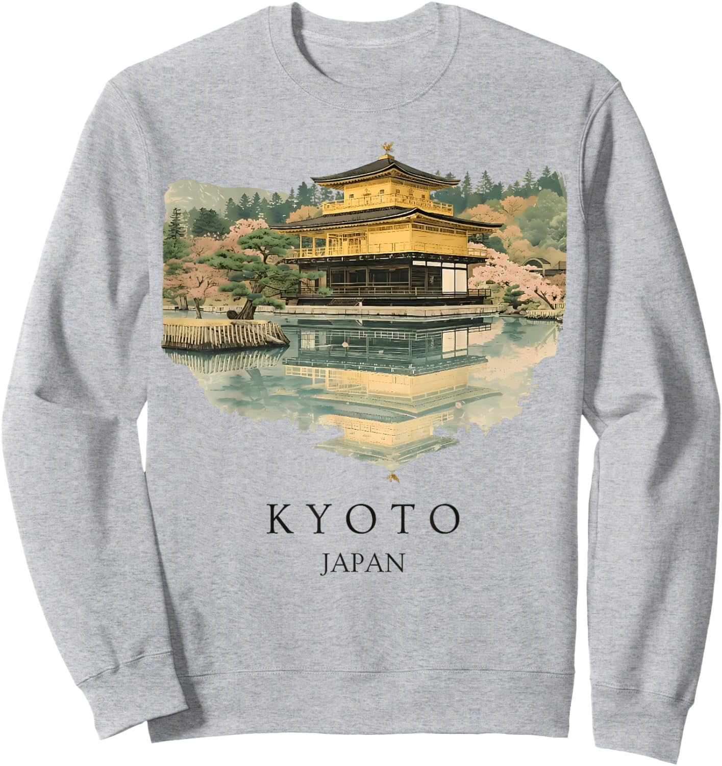 Kyoto Japan Vintage Travel Art Kinkaku-ji Golden Pavilion Sweatshirt - Sweatshirt | Ash