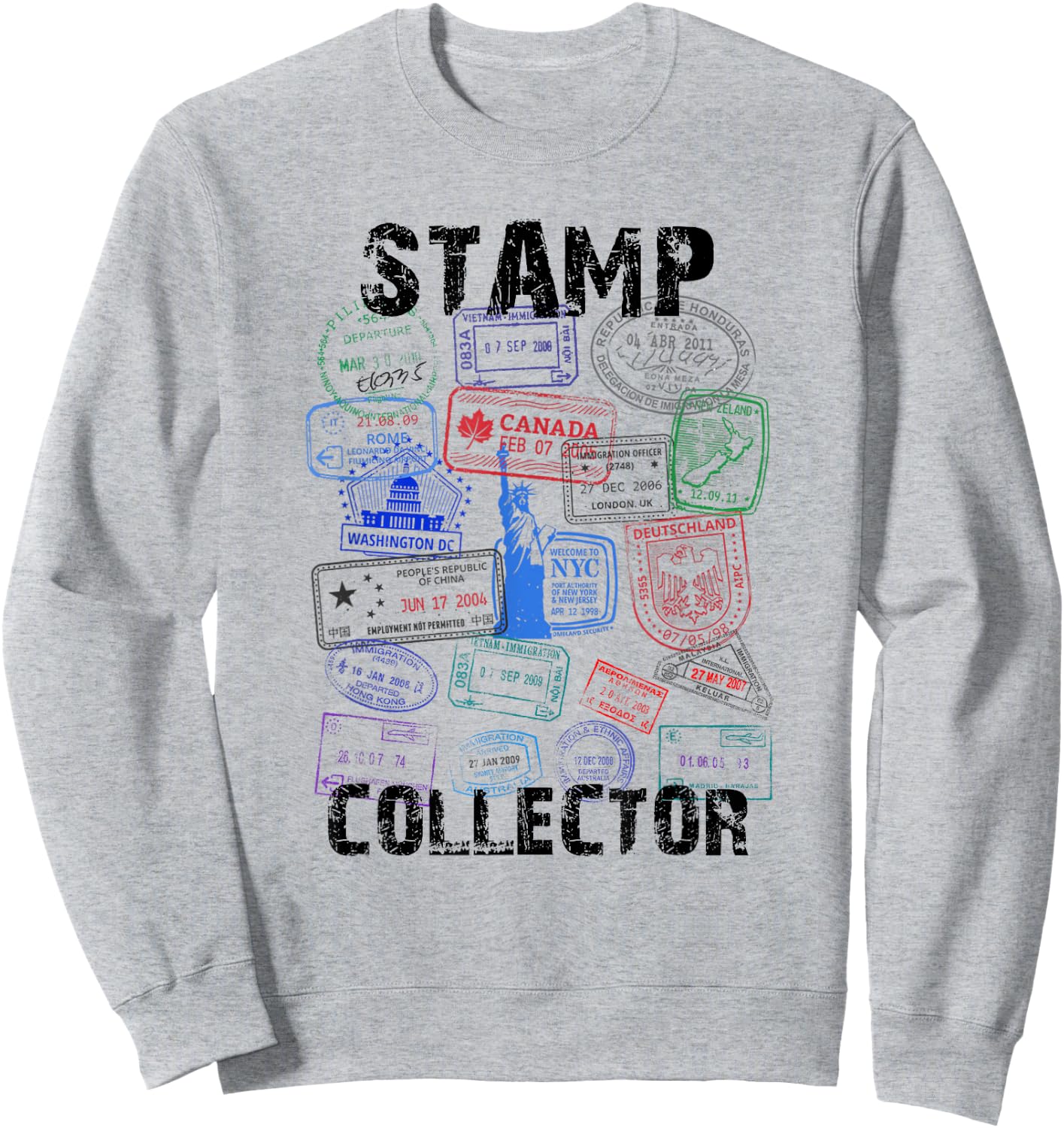 Passport Stamps Shirt Travel Vacation Sweatshirt - Sweatshirt | Ash