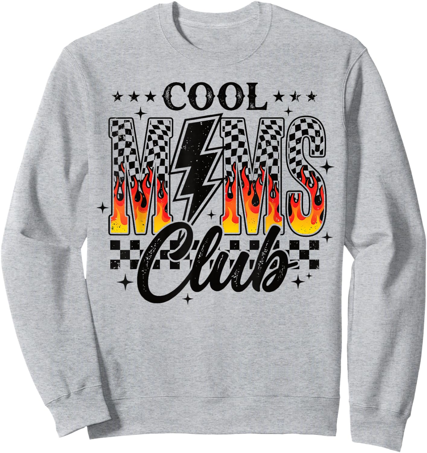 Cool Moms Club Checkered Lightning Flame Retro Trendy Mom Sweatshirt - Sweatshirt | Ash