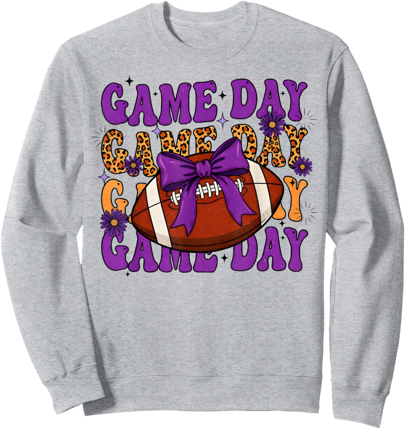 Purple Leopard Game Day Football Bow Touchdown Season Sweatshirt - Sweatshirt | Ash