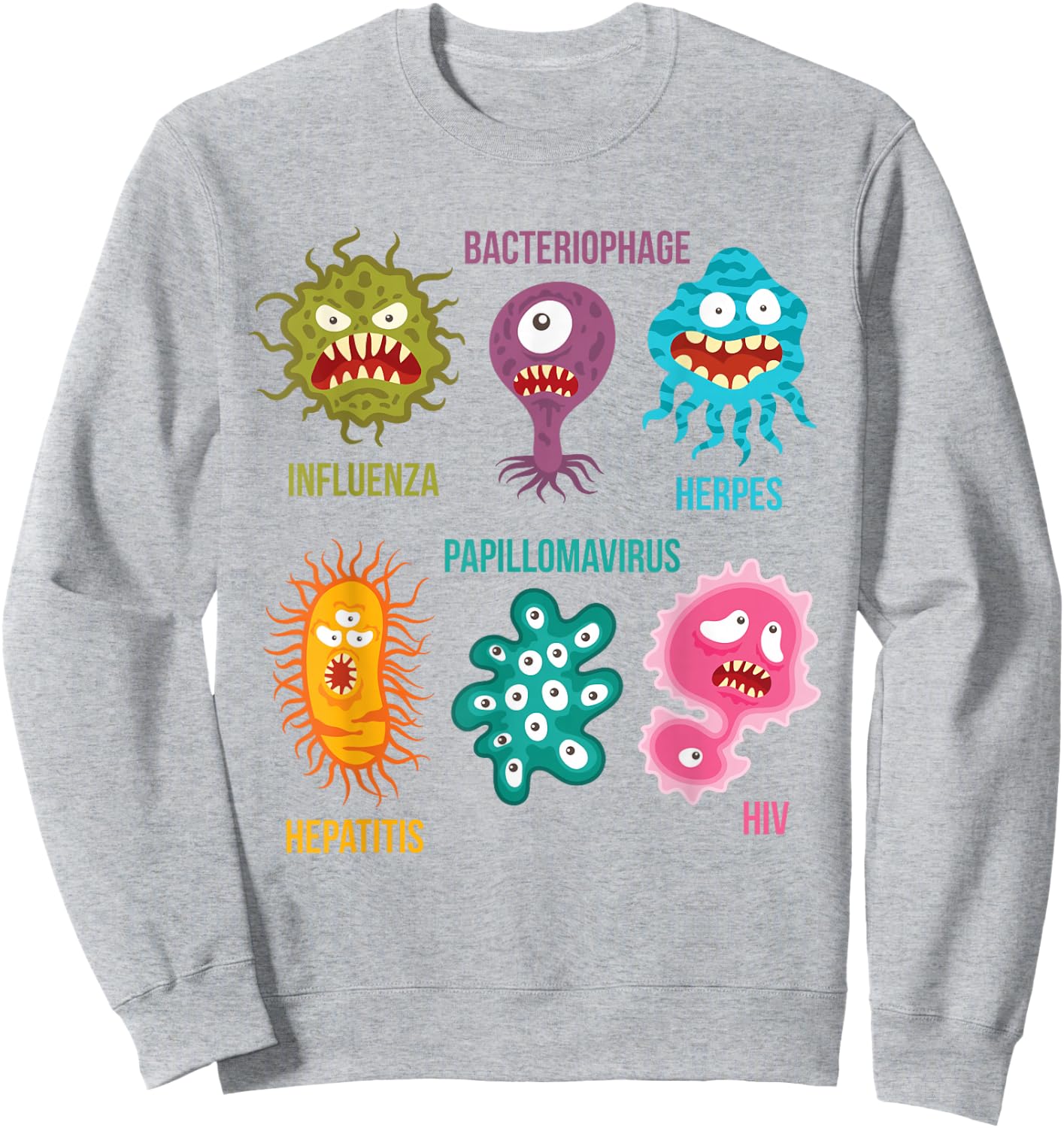 Virology : Family Of Cute Colorful Viruses Sweatshirt - Sweatshirt | Ash