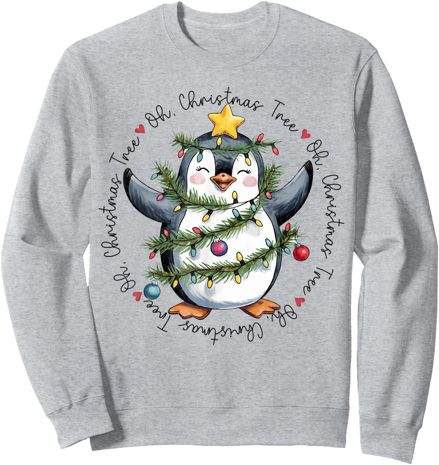 Oh Christmas Tree Xmas Lights Cute Penguin Women Girls Sweatshirt - Sweatshirt | Ash