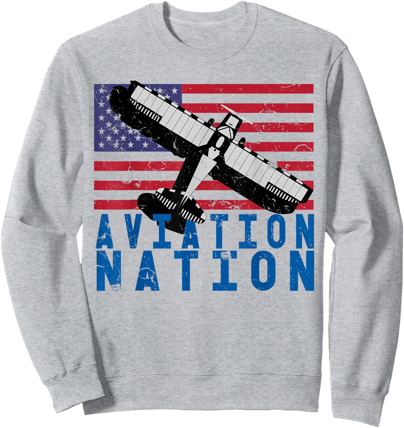 Aviation Nation Distressed Patriotic Flying Pilot Sweatshirt - Sweatshirt | Ash