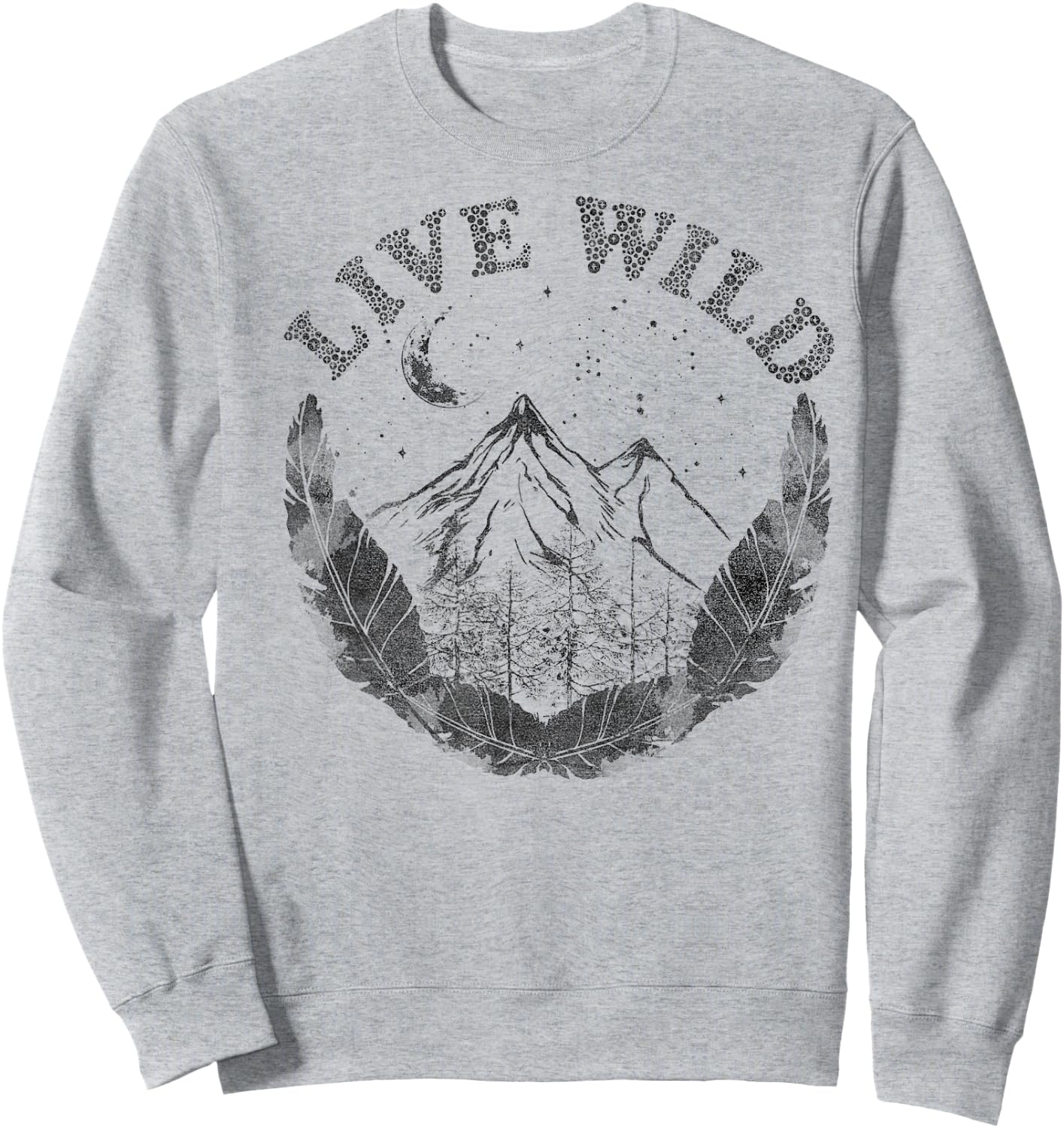 Live Wild Mountain And Feathers Sketch Sweatshirt - Sweatshirt | Ash