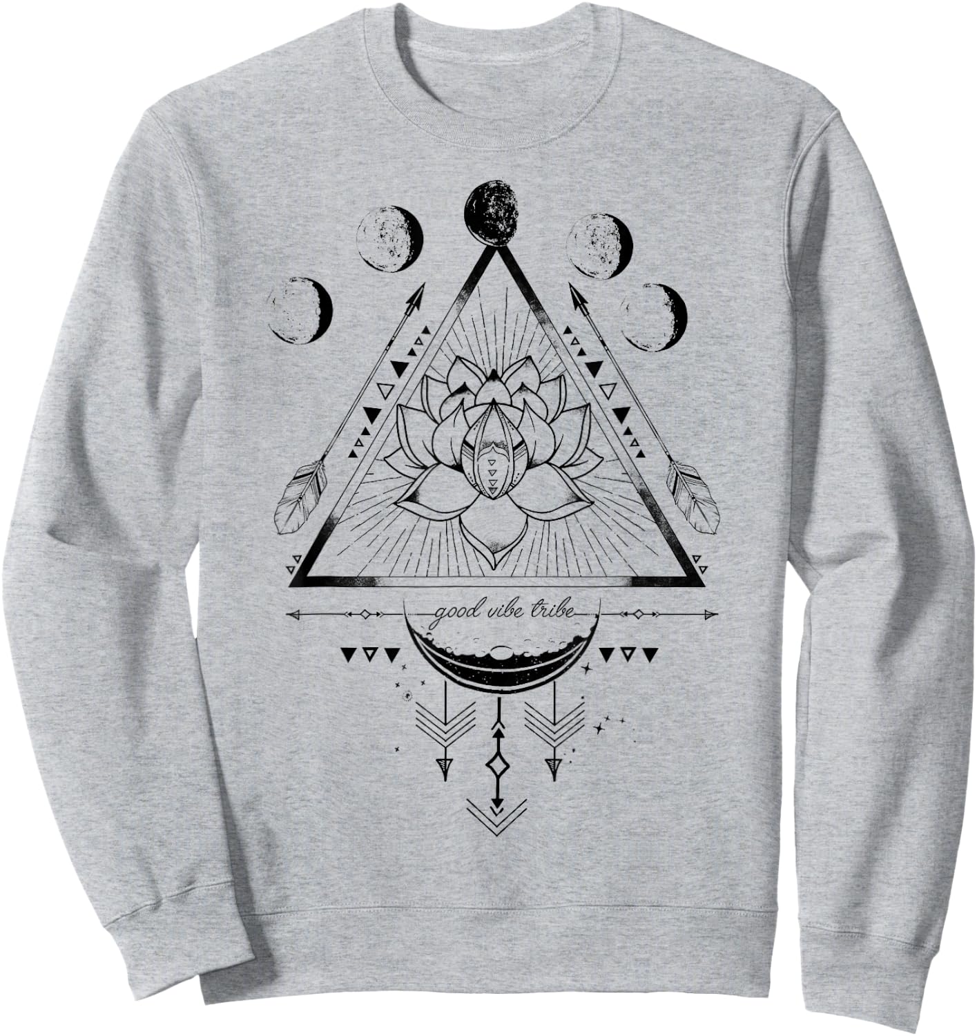 Moon Phase Good Vibe Geometric Lotus Flower Sweatshirt - Sweatshirt | Ash