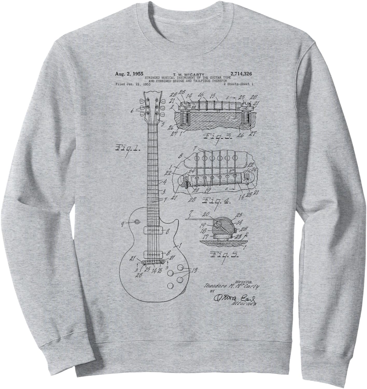 Classic Vintage Patent Print 1955 Rock Guitar Gift Sweatshirt - Sweatshirt | Ash