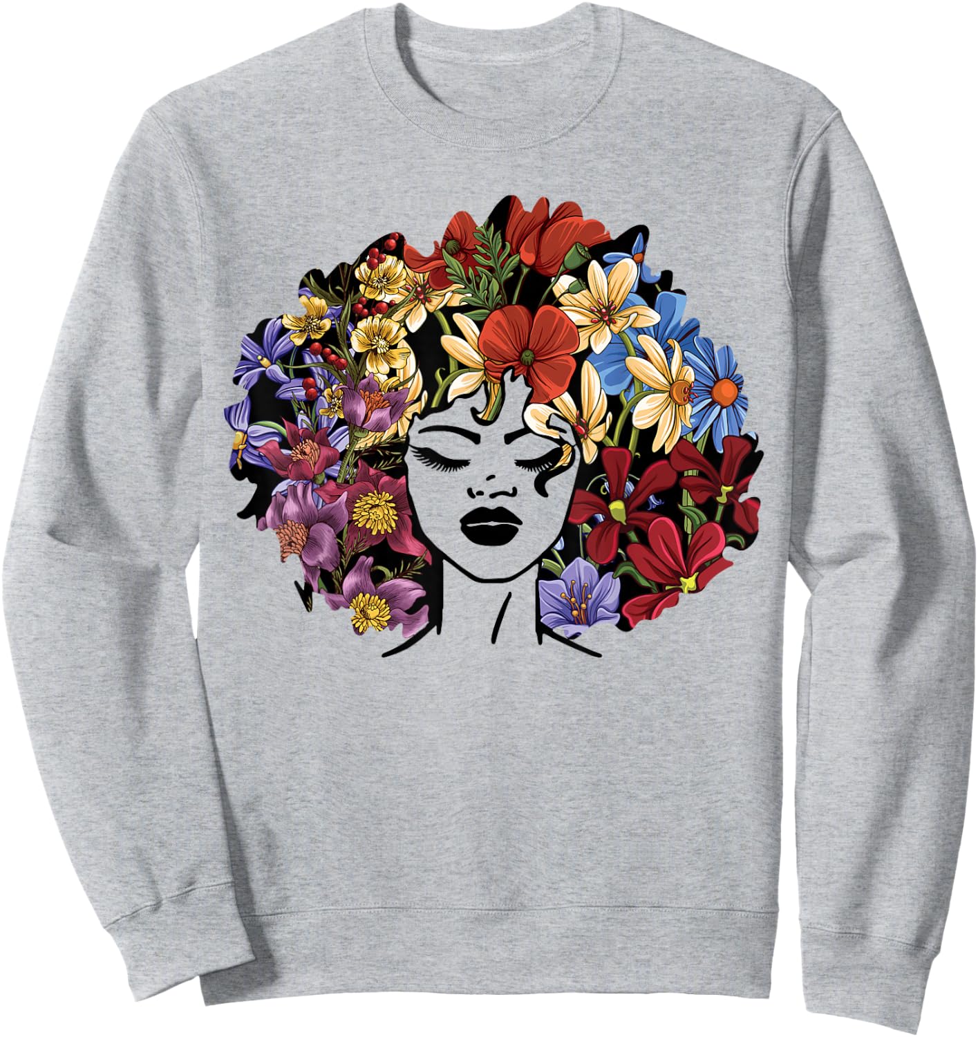 Juneteenth Women Black History Gift Afro Flower Hair Sweatshirt - Sweatshirt | Ash
