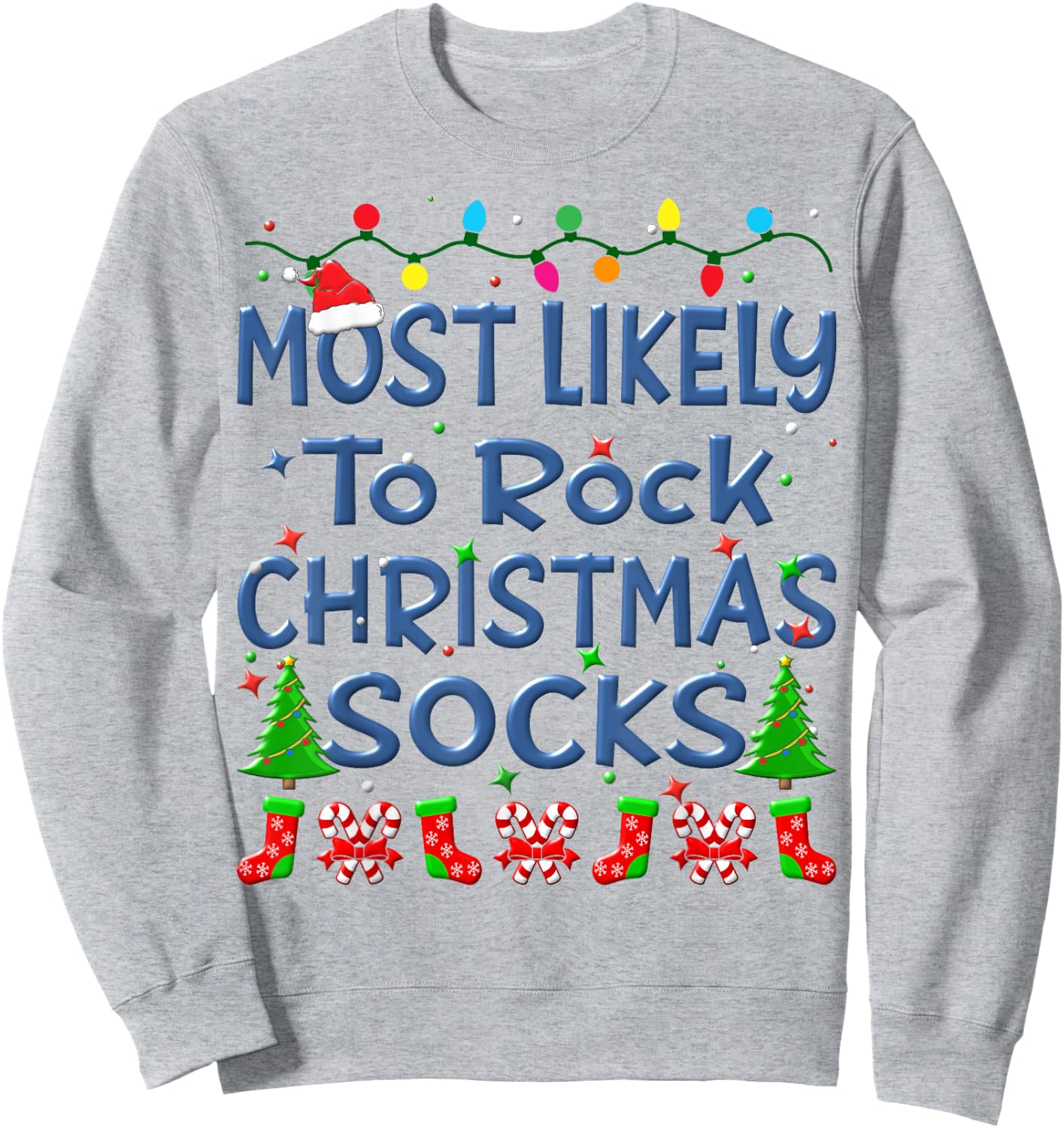 Christmas Most Likely To Rock Christmas Socks Family Kids Sweatshirt - Sweatshirt | Ash
