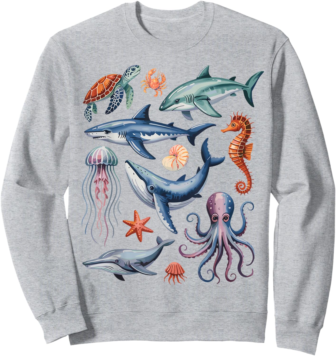 Ocean Life Sea Creatures Collage Kids Marine Animals Shark Sweatshirt - Sweatshirt | Ash