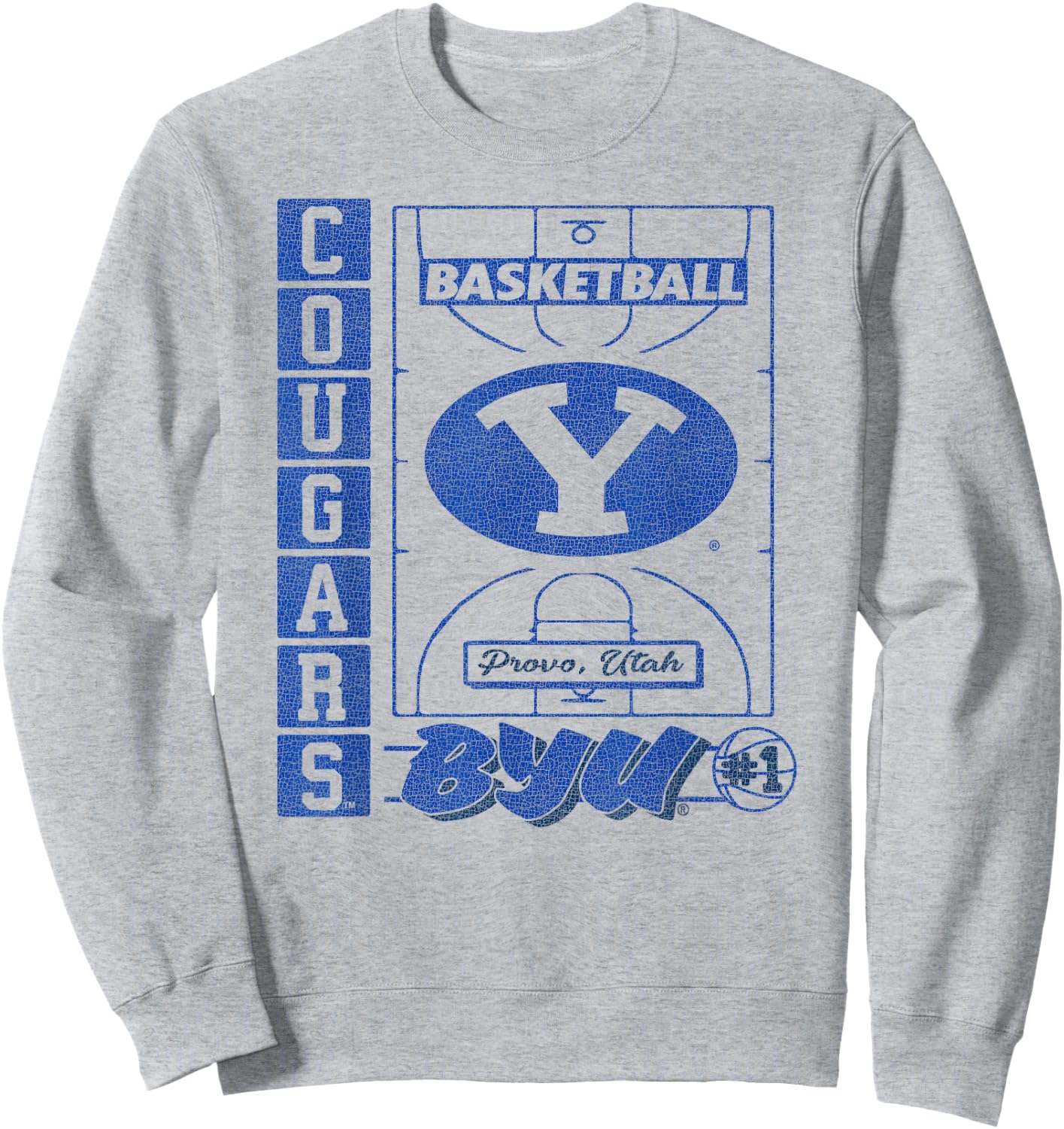 BYU Cougars Basketball Vintage Court White Sweatshirt - Sweatshirt | Ash