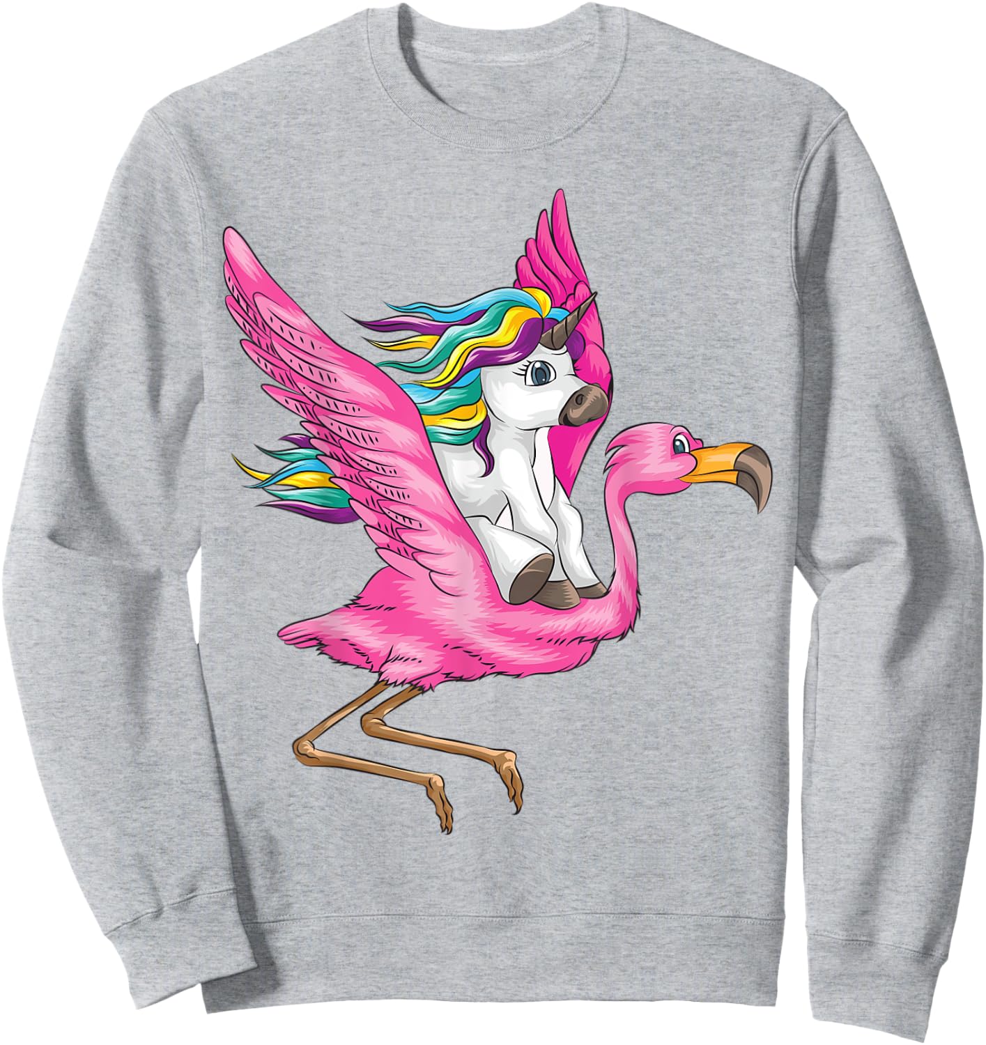 Unicorn Riding Flamingo Shirt | Fantasy Creatures Fans Gift Sweatshirt - Sweatshirt | Ash