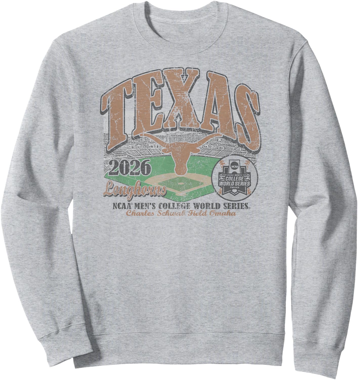 Texas Longhorns College World Series 2026 CWS Baseball Sweatshirt - Sweatshirt | Ash