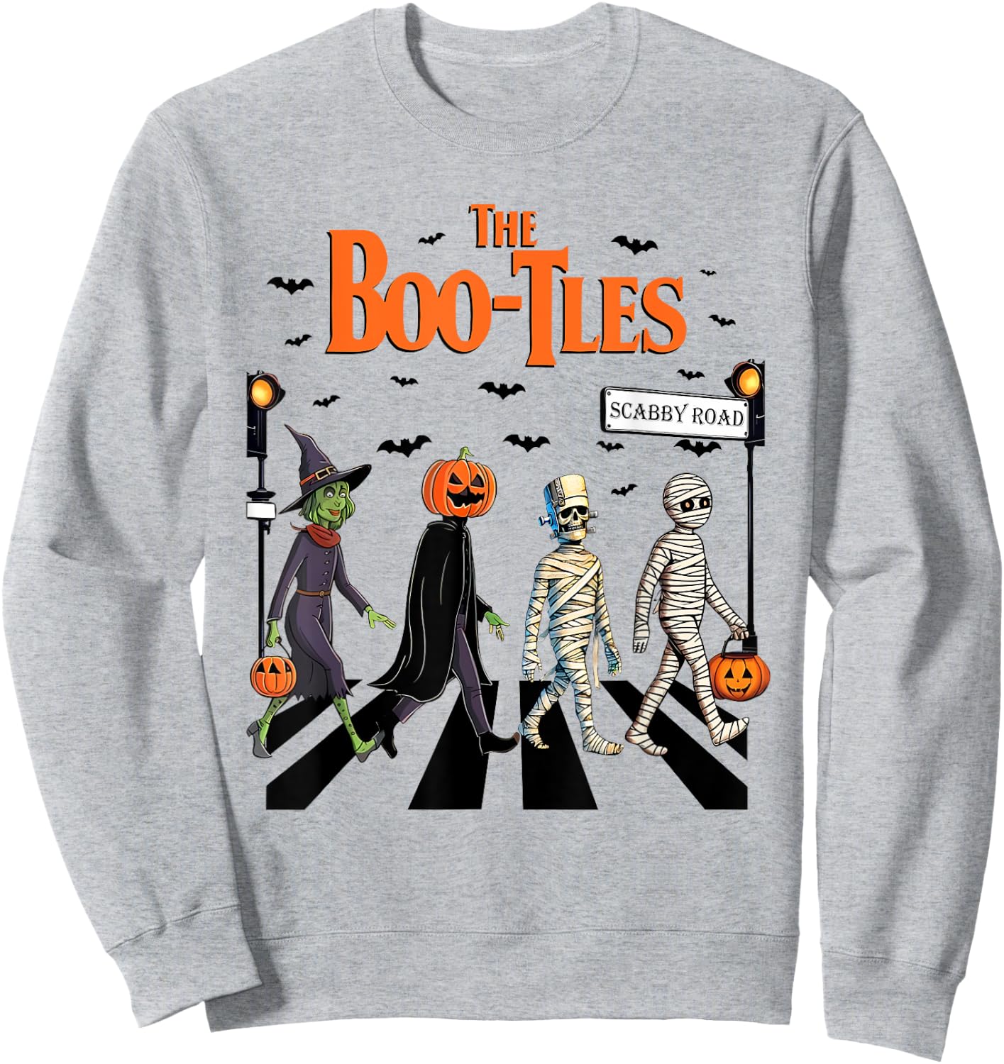 Boo-tles Halloween, Scary Road Spooky, Trick Or Treat Party Sweatshirt - Sweatshirt | Ash