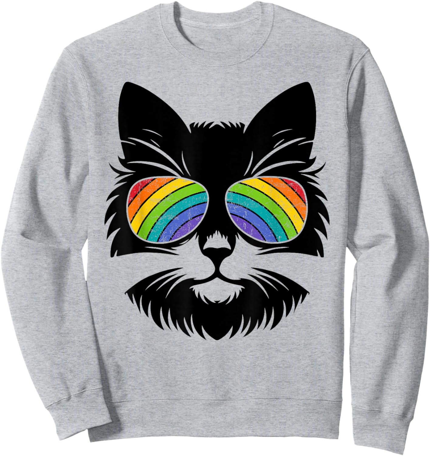 LGBTQ+ Ally cat Rainbow Sunglasses Funny Gender Diversity Sweatshirt - Sweatshirt | Ash