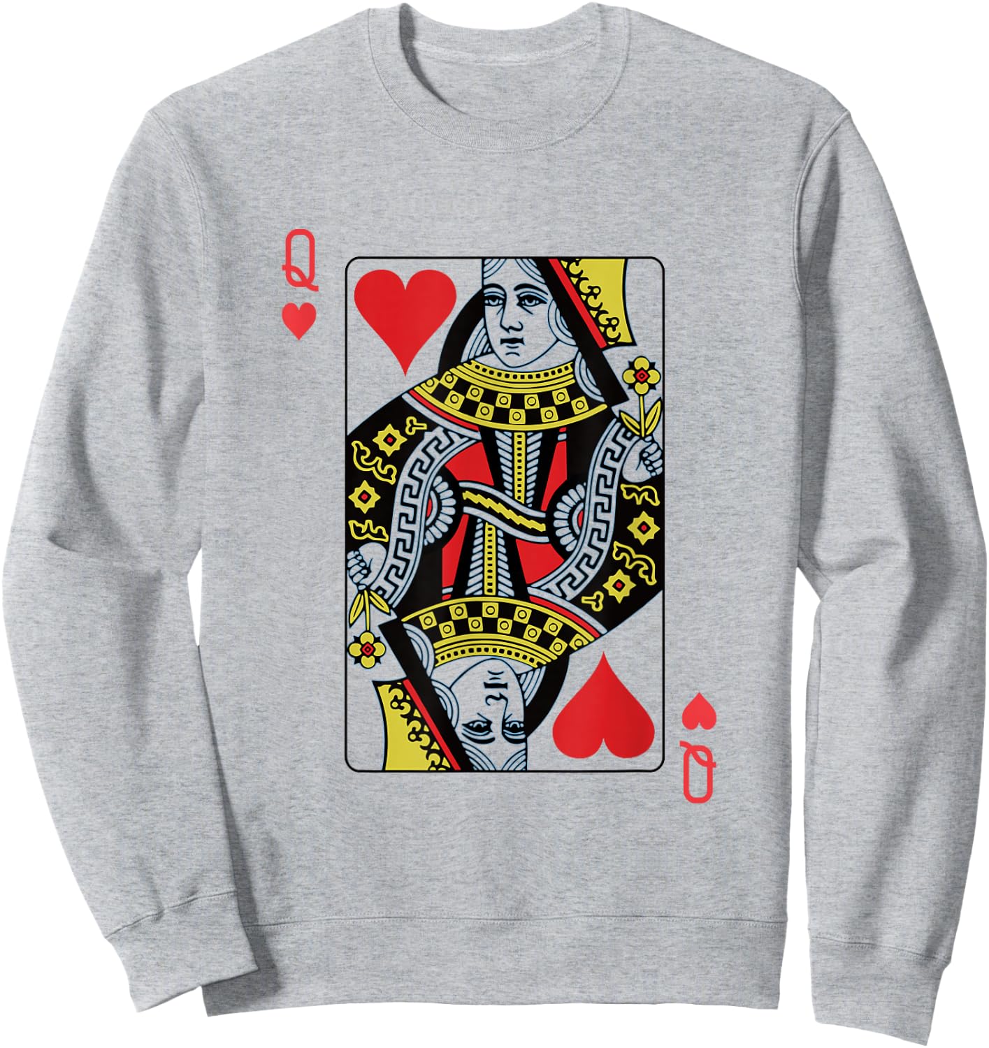 Queen of Hearts Playing Card Poker Sweatshirt - Sweatshirt | Ash