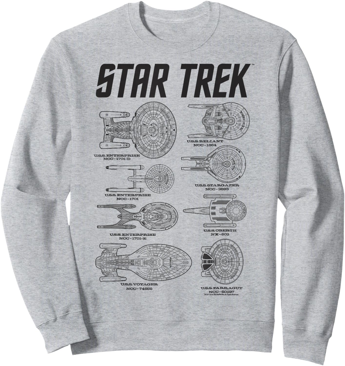 Star Trek Spaceships of Starfleet Enterprise Textbook Sweatshirt - Sweatshirt | Ash