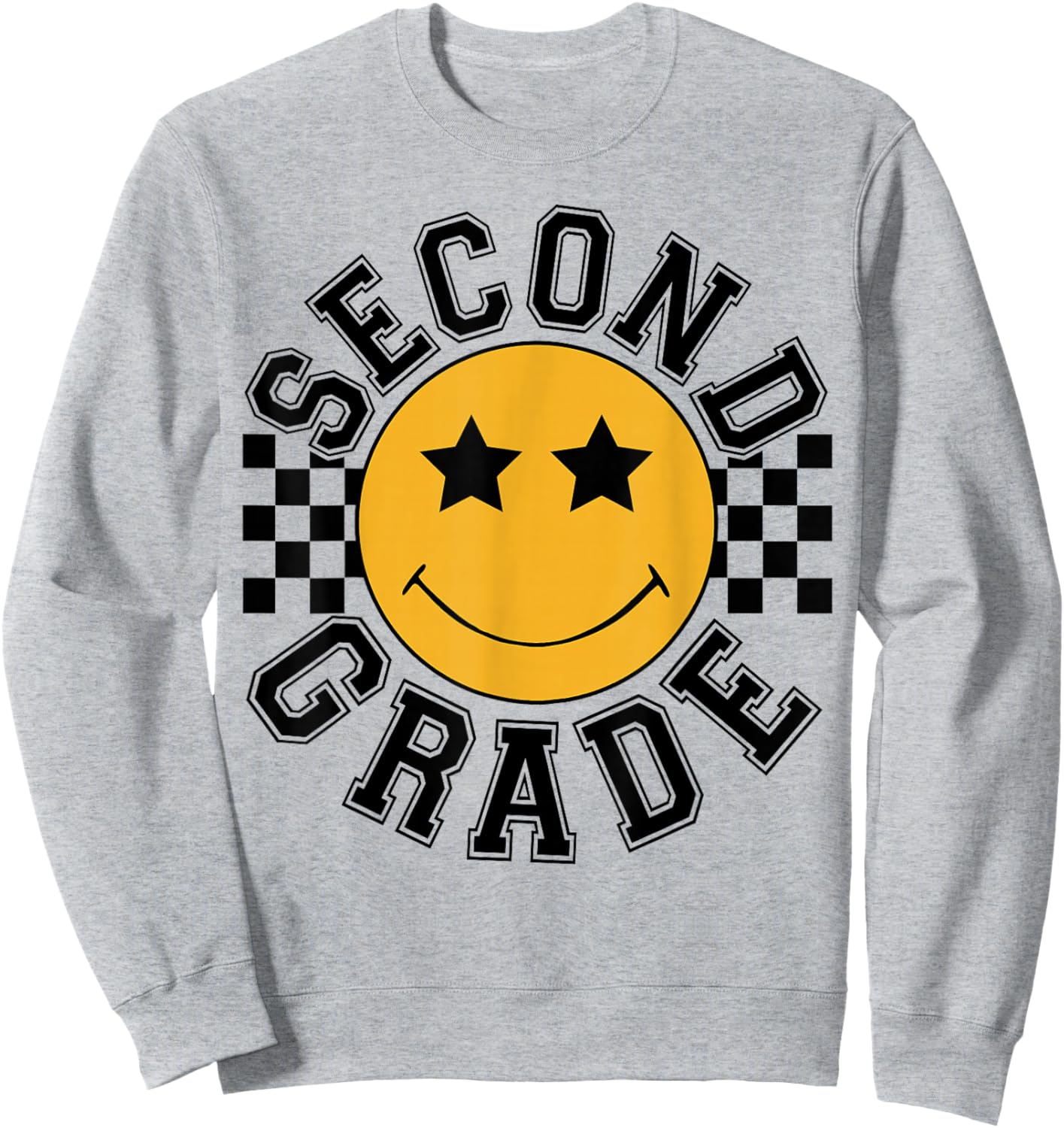 Retro Second Grade Smile Face Back To School Teacher Student Sweatshirt - Sweatshirt | Ash