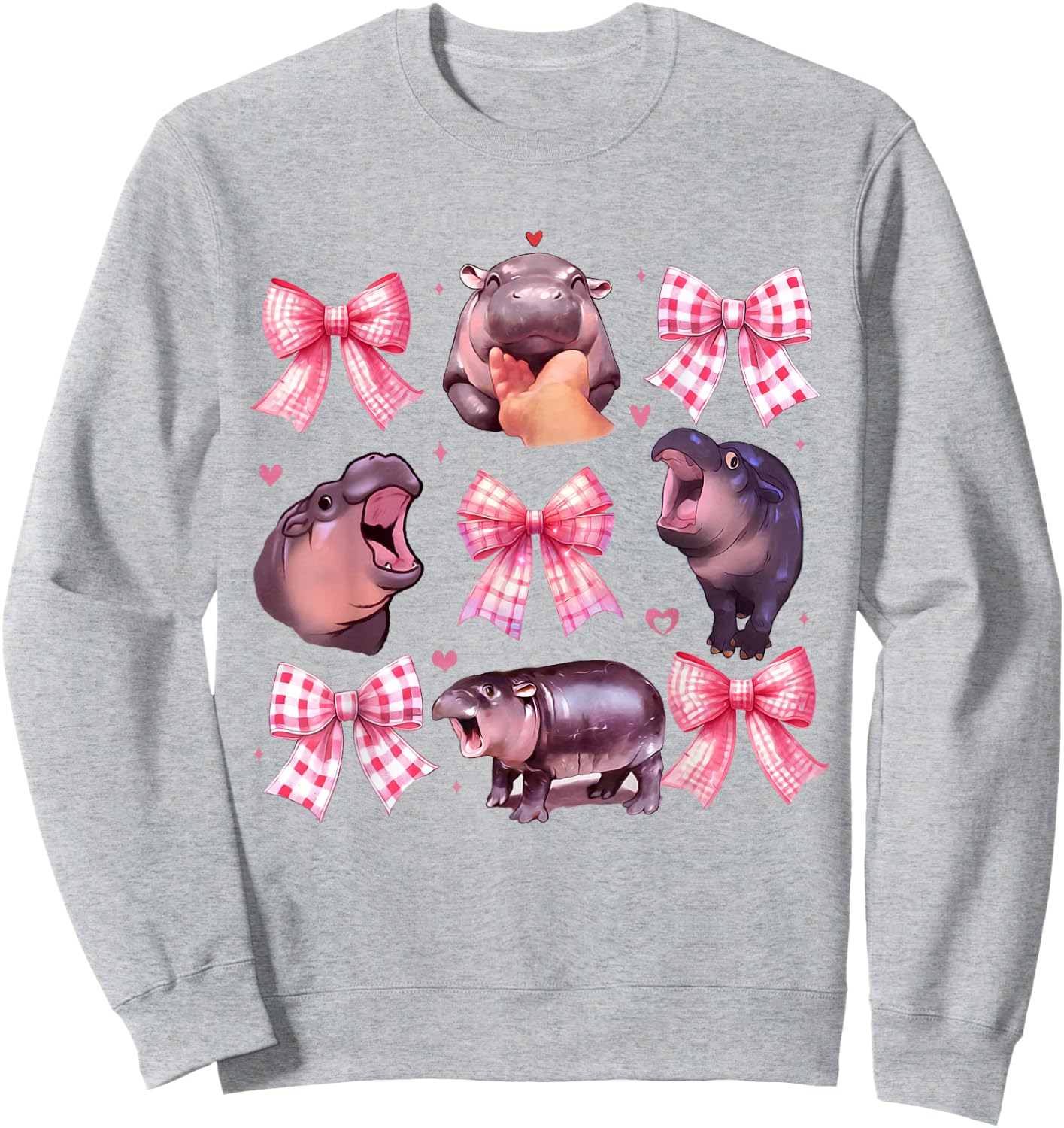 Moo Deng Baby Pink Coquette Pygmy Hippo Cute Coquette Bows Sweatshirt - Sweatshirt | Ash