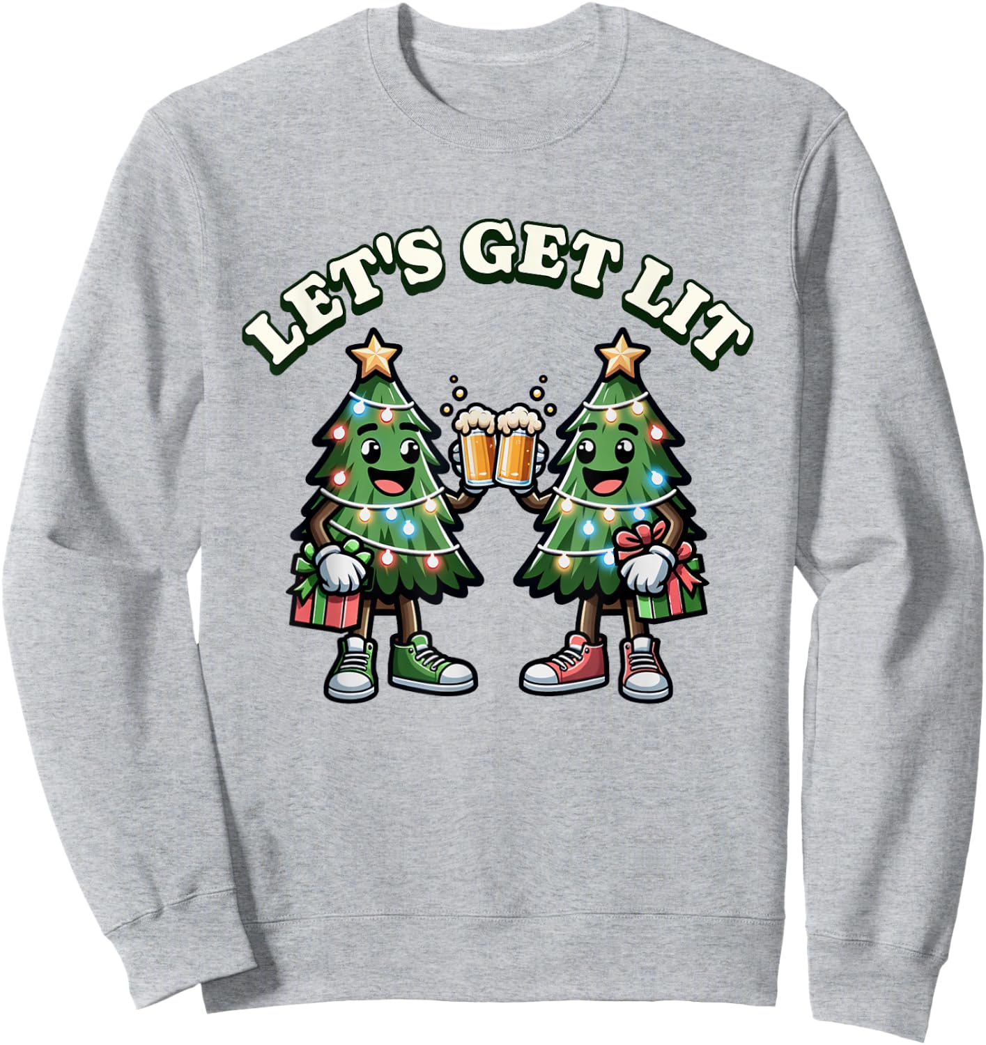 Let's get Lit - Christmas Trees Drinking Beer - Xmas Sweatshirt - Sweatshirt | Ash