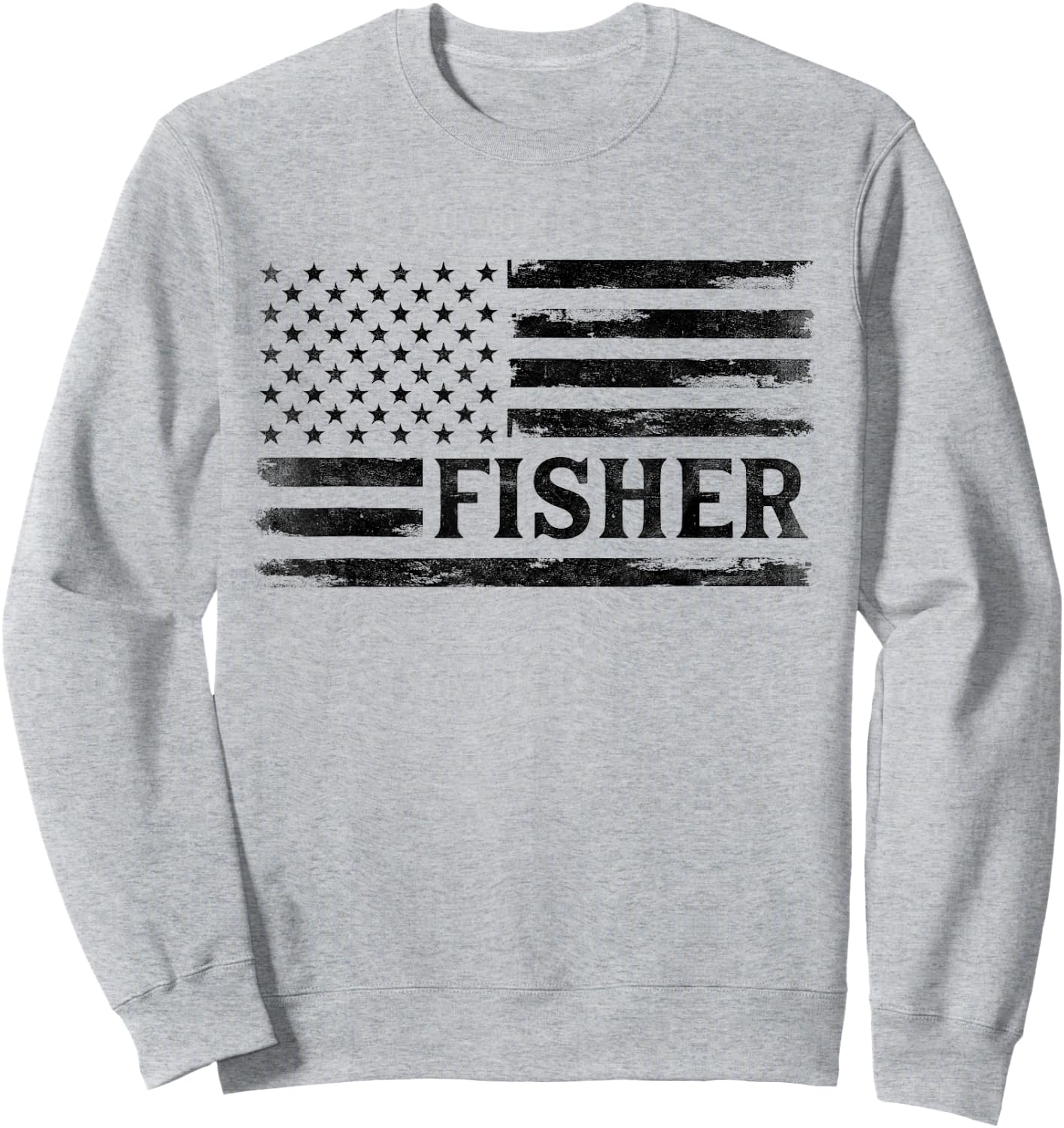 Fisher Black Vintage USA Flag Father's Day Fisherman Sweatshirt - Sweatshirt | Ash