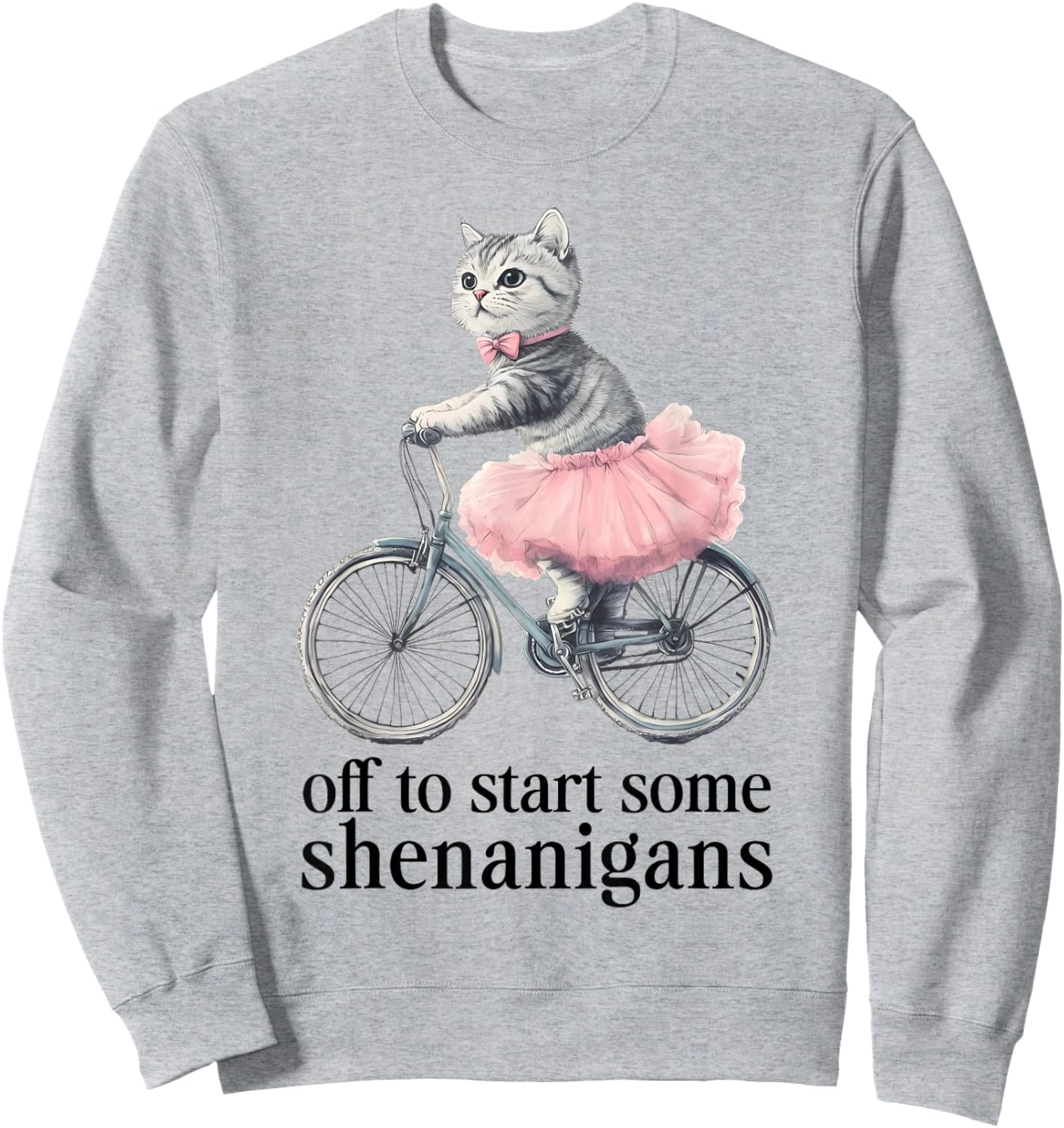 Off to Start Some Shenanigans Funny Cat Riding Bicycle Art Sweatshirt - Sweatshirt | Ash