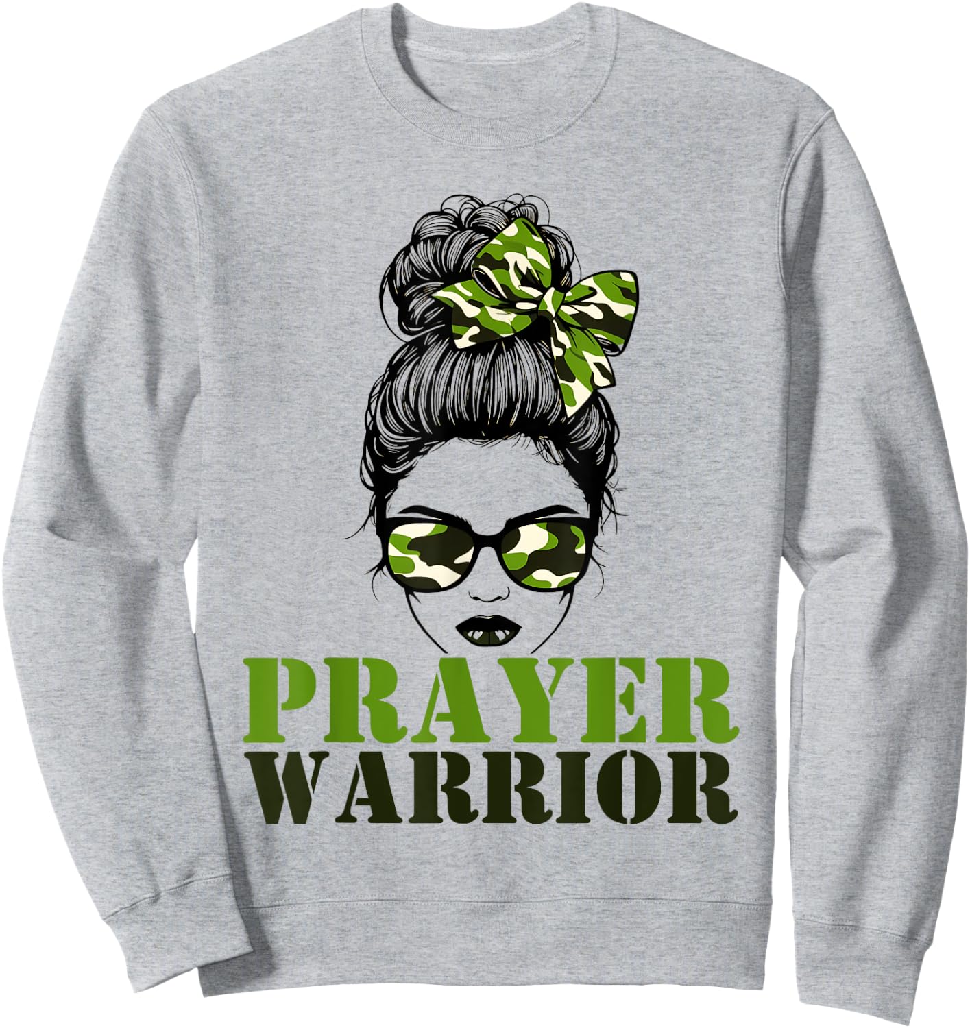 Prayer Warrior Camo Messy Bun Pray Camouflage Girl Woman Sweatshirt - Sweatshirt | Ash
