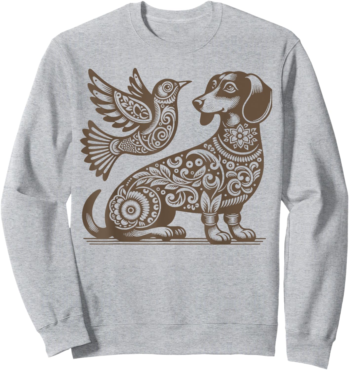 Retro Floral Dachshund Hummingbird Wiener Dog Pet Lover Men Women Sweatshirt - Sweatshirt | Ash