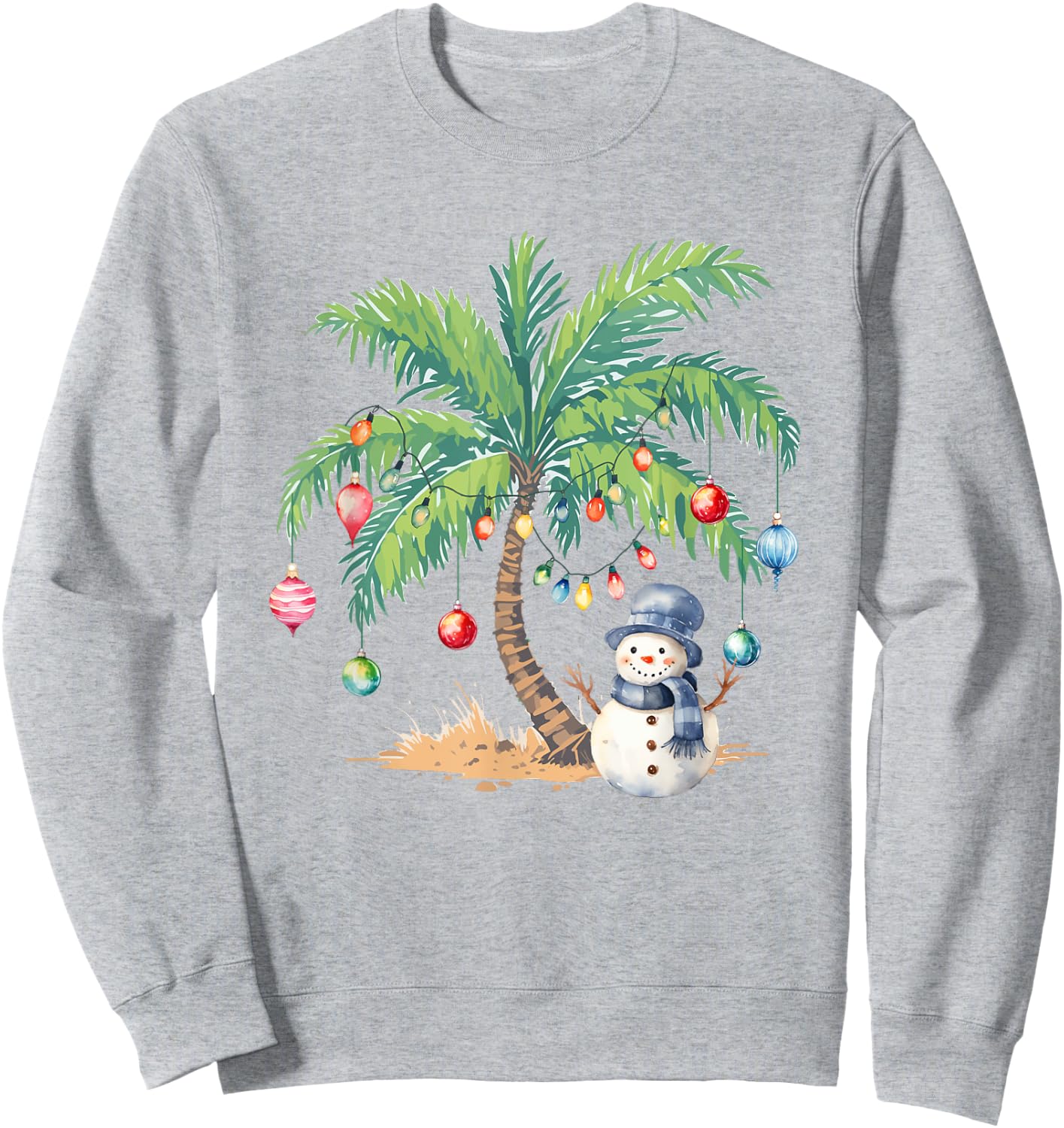 Vintage Palm Tree Snowman Tropical Christmas Deck The Palms Sweatshirt - Sweatshirt | Ash