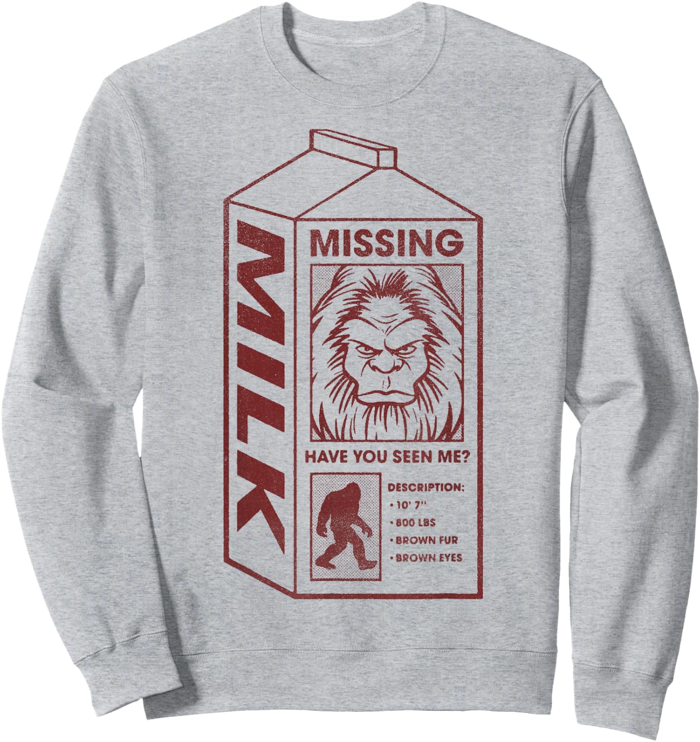 Milk Carton Missing Bigfoot Sweatshirt - Sweatshirt | Ash